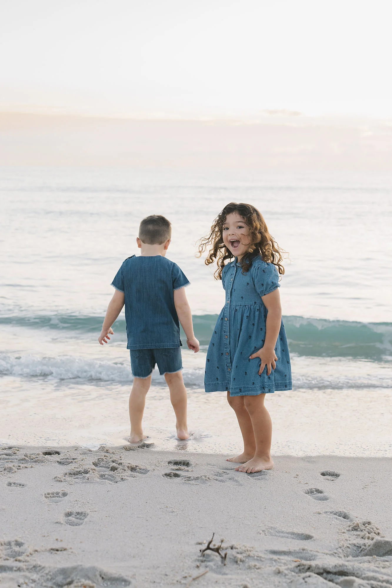 Lil Legs Floral Print Dress Short Sleeve -Denim - Image 2