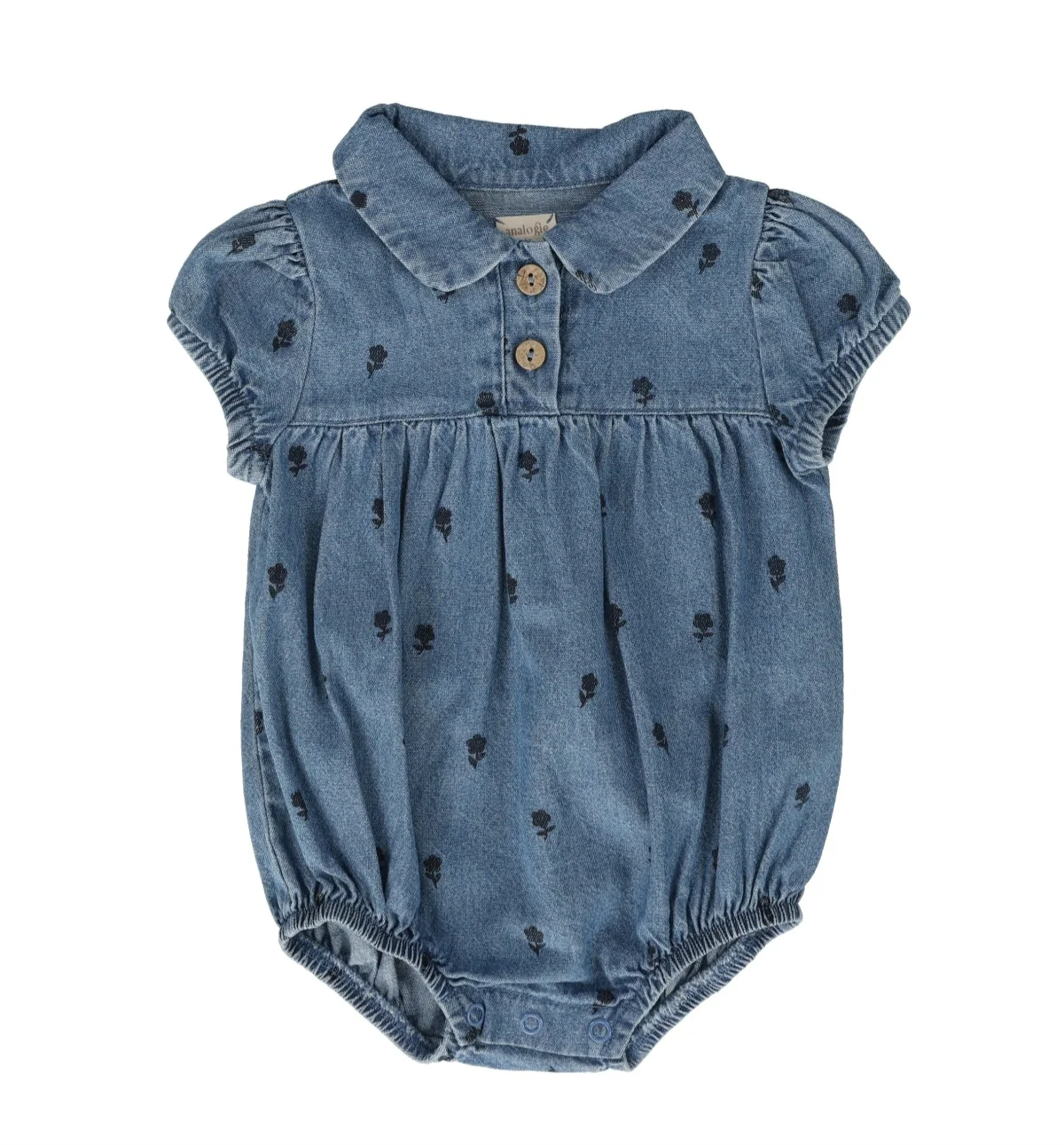 Lil Legs Floral Print Romper - Denim