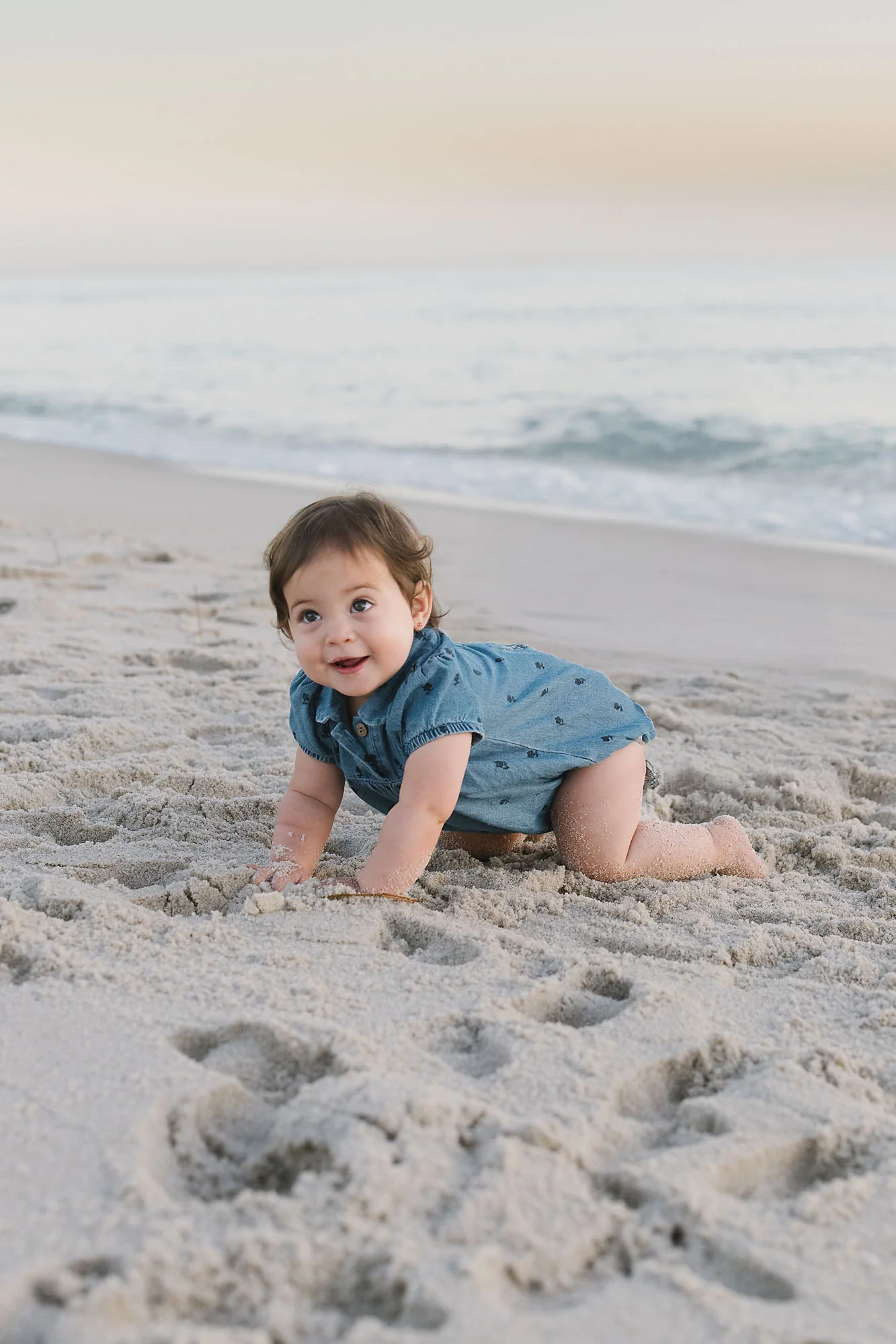 Lil Legs Floral Print Romper - Denim - Image 2