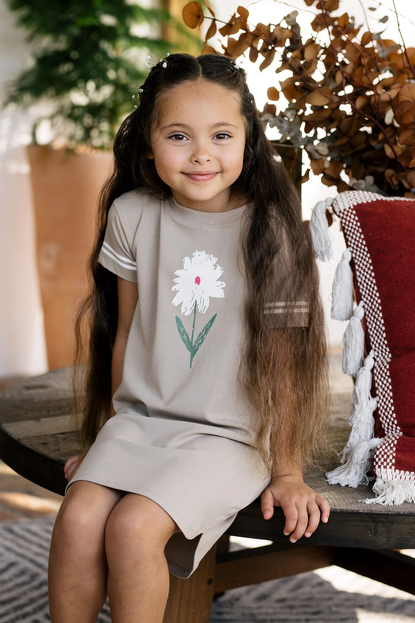 Lil Legs Flower Dress Short Sleeve - Taupe - Image 2