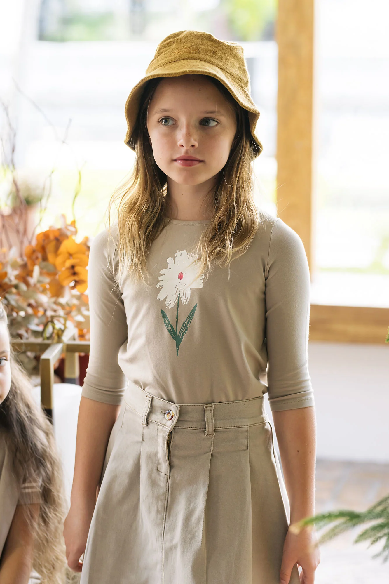 Lil Legs Flower Tee Long Sleeve - Taupe - Image 2