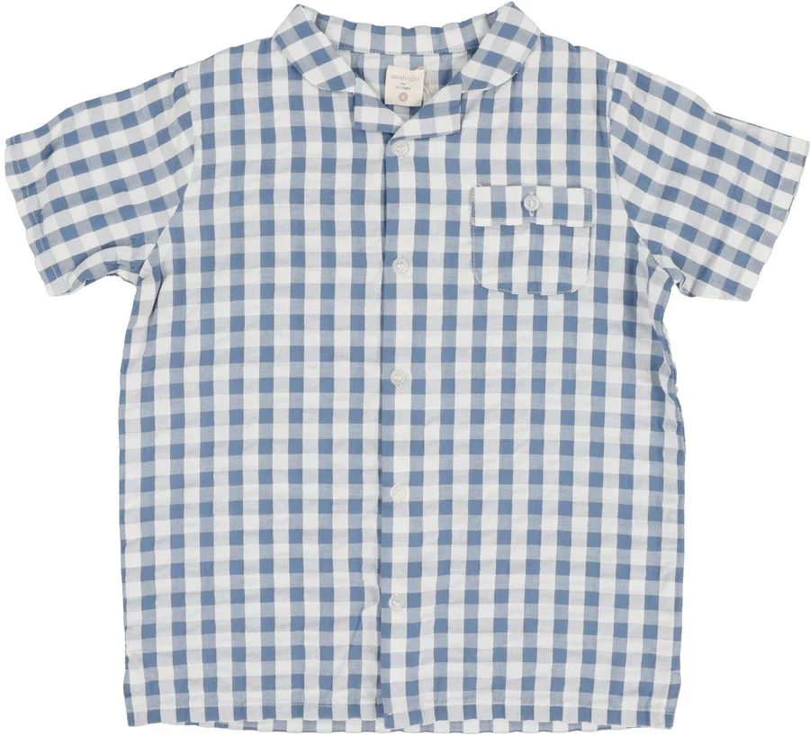 Lil Legs Gingham Collar Shirt - Bright Blue