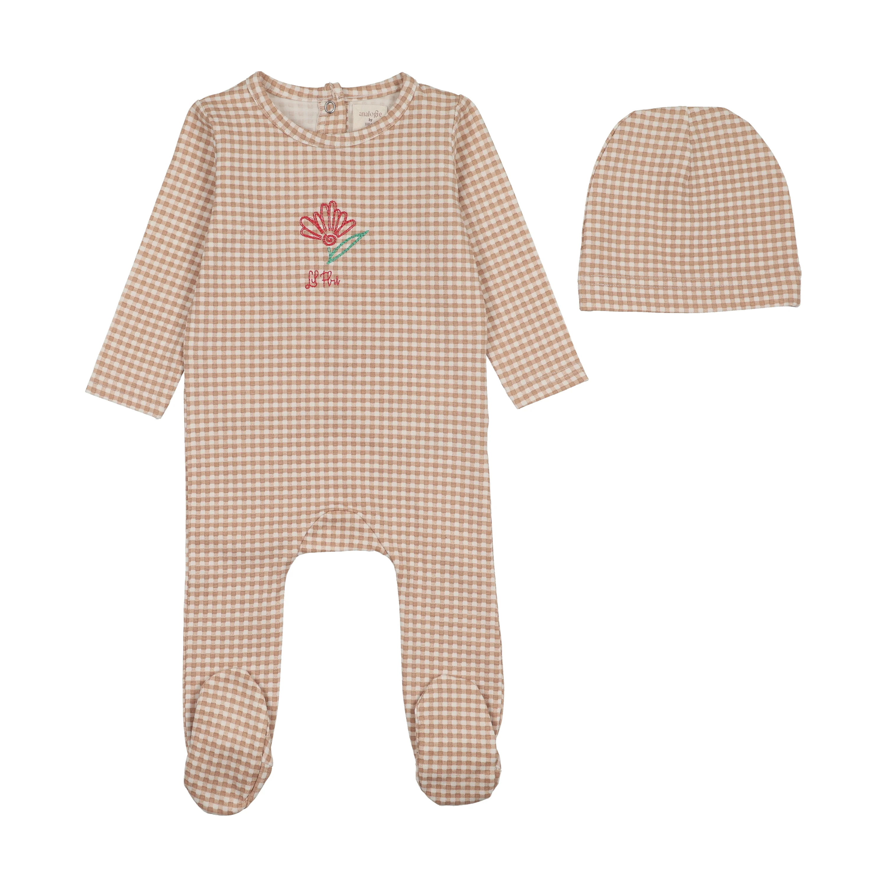 Lil Legs Gingham Flower Footie & Hat - Pink - Image 2