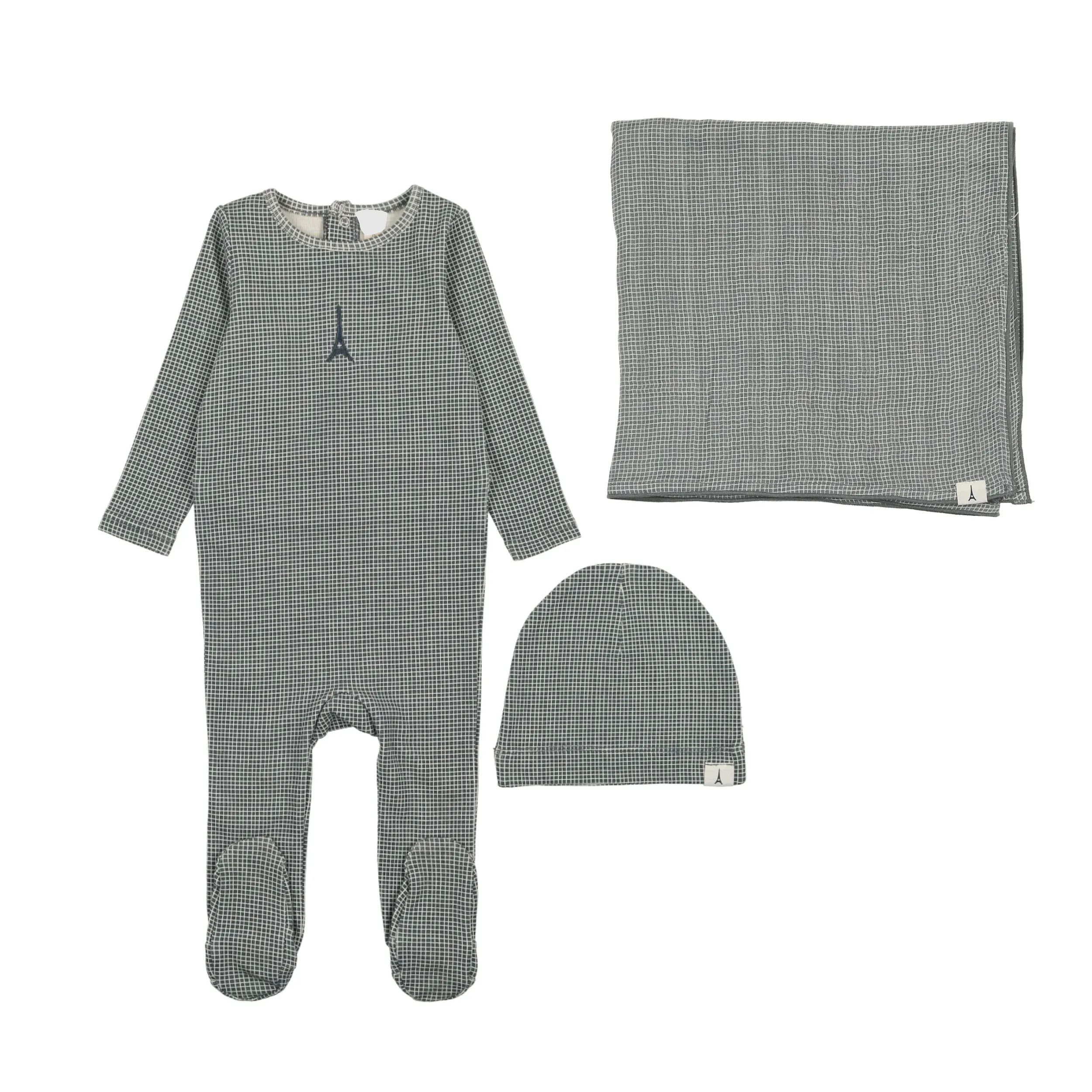 Lil Legs Gingham Print 3PC Layette Set - Dark Blue