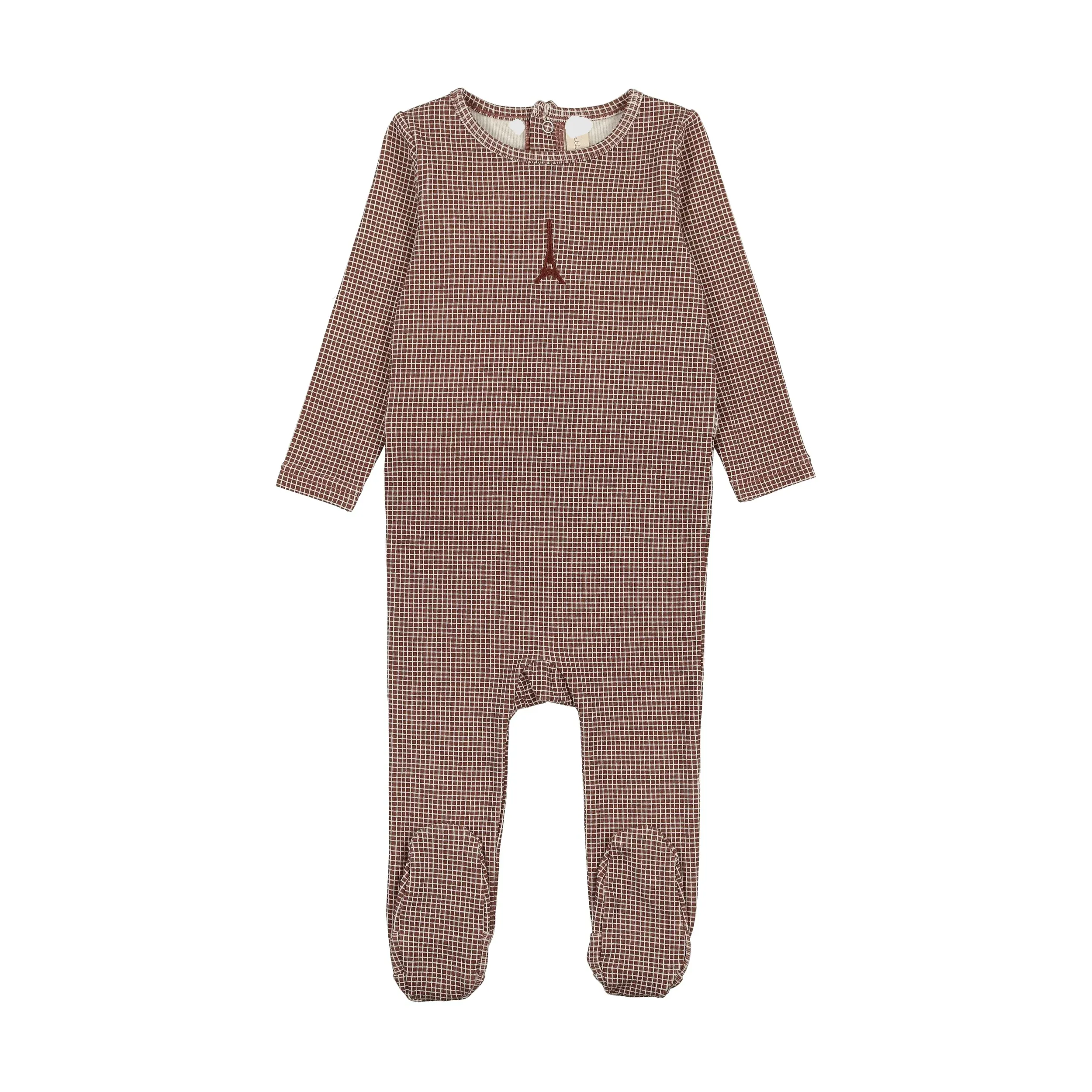 Lil Legs Gingham Print Footie - Plum