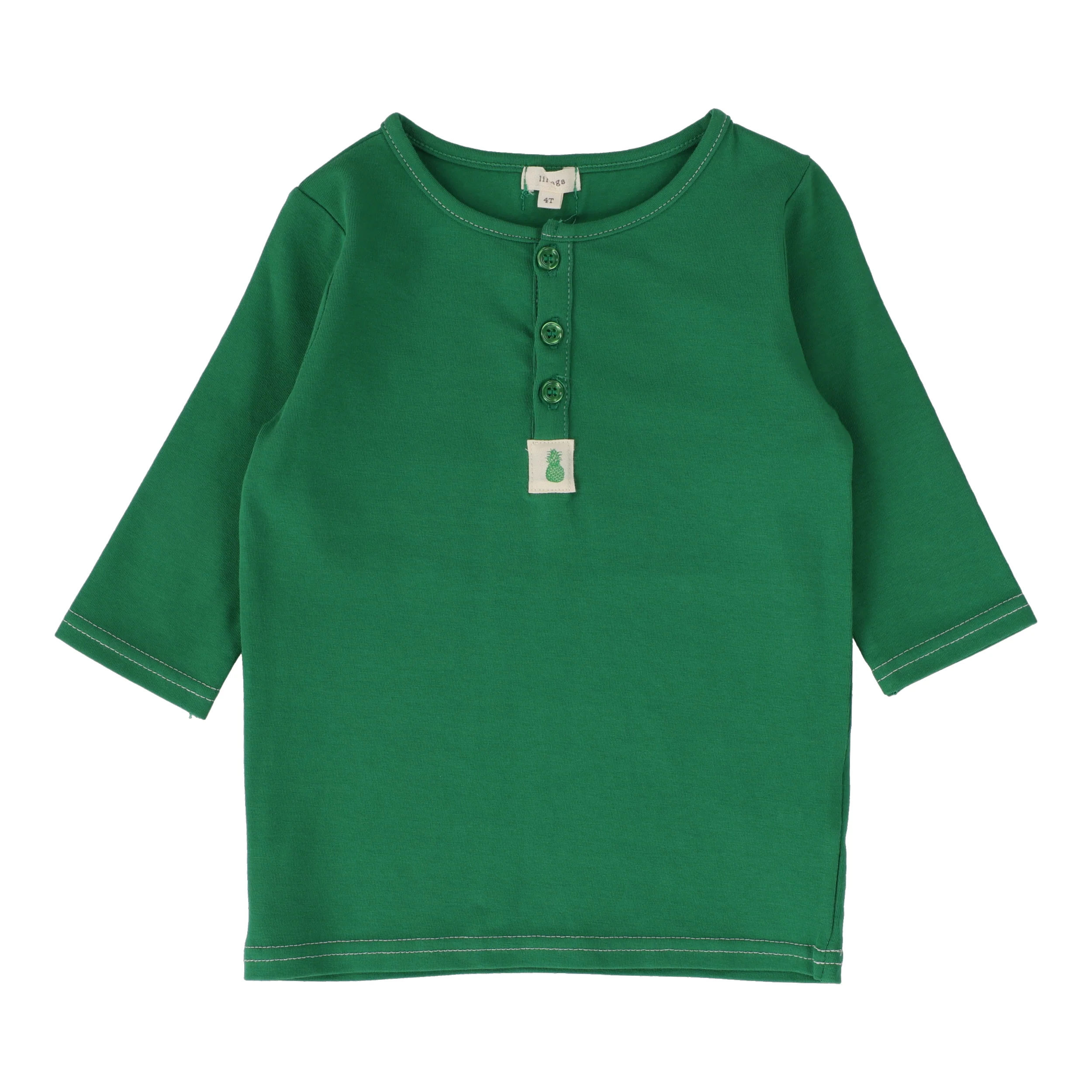 Lil Legs Girls Henley Tee Three Quarter Sleeve - Green