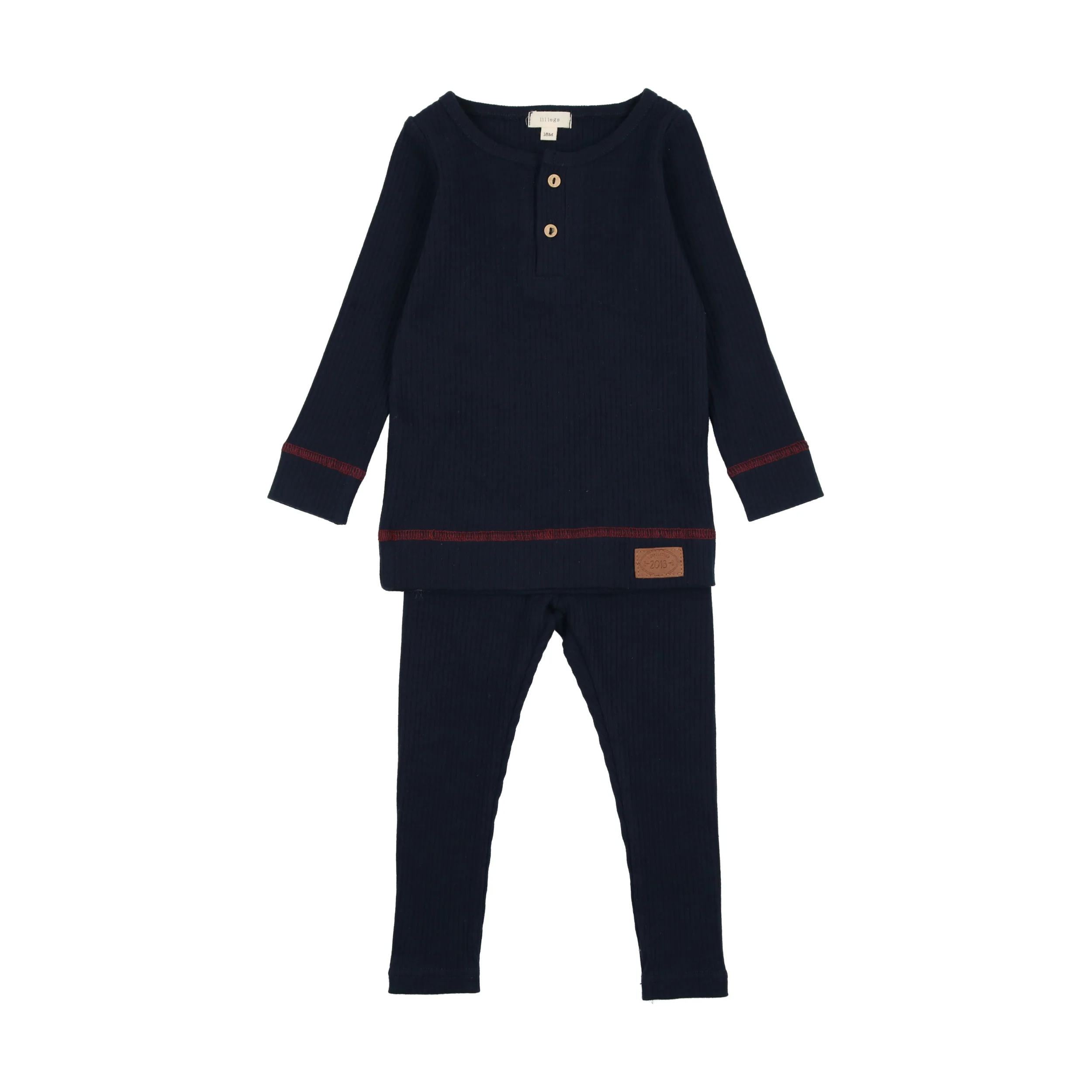 Lil Legs Henley Ribbed Set - Navy / Red