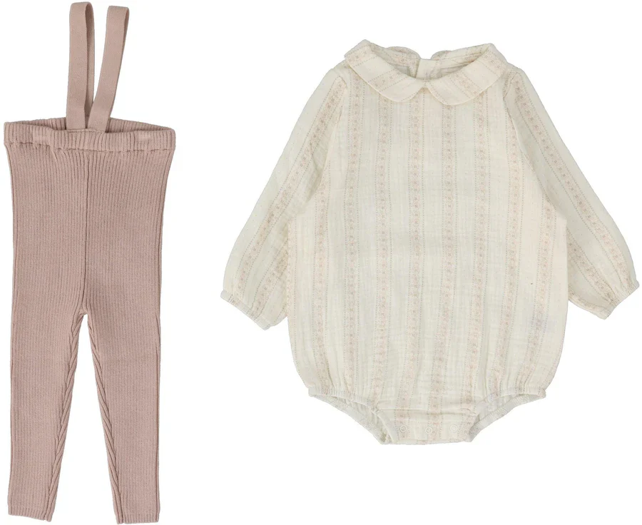 Lil Legs Ivy Stripe Knit Legging Set - Cream/Pink
