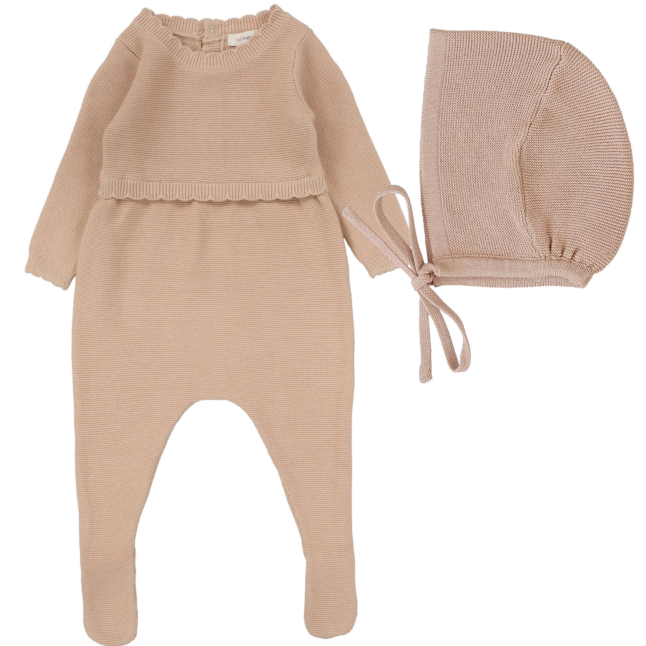 Lil Legs Knit Footie And Bonnet - Dusty Pink
