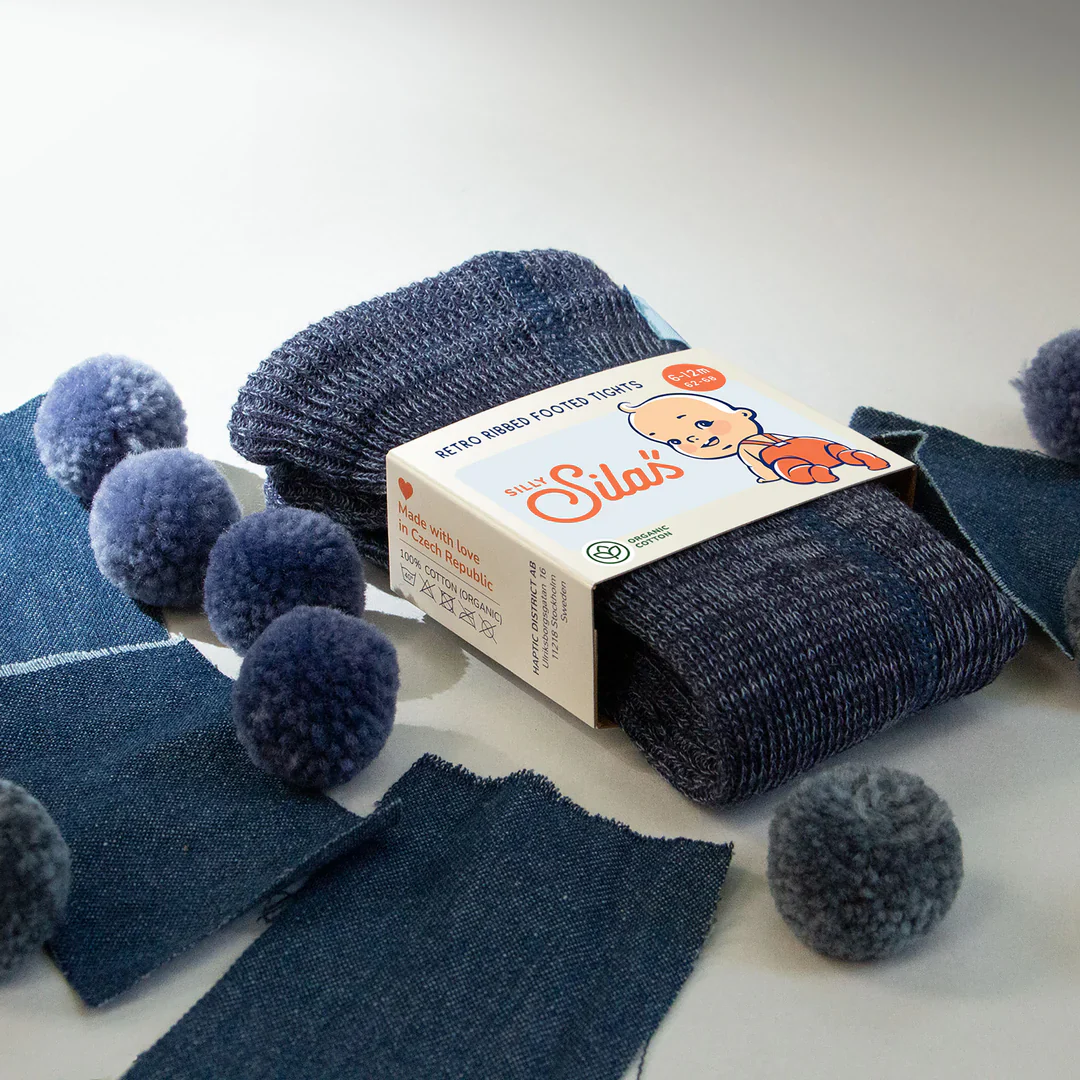 Silly Silas Footed Cotton Tights - Denim Final Sale - Image 2