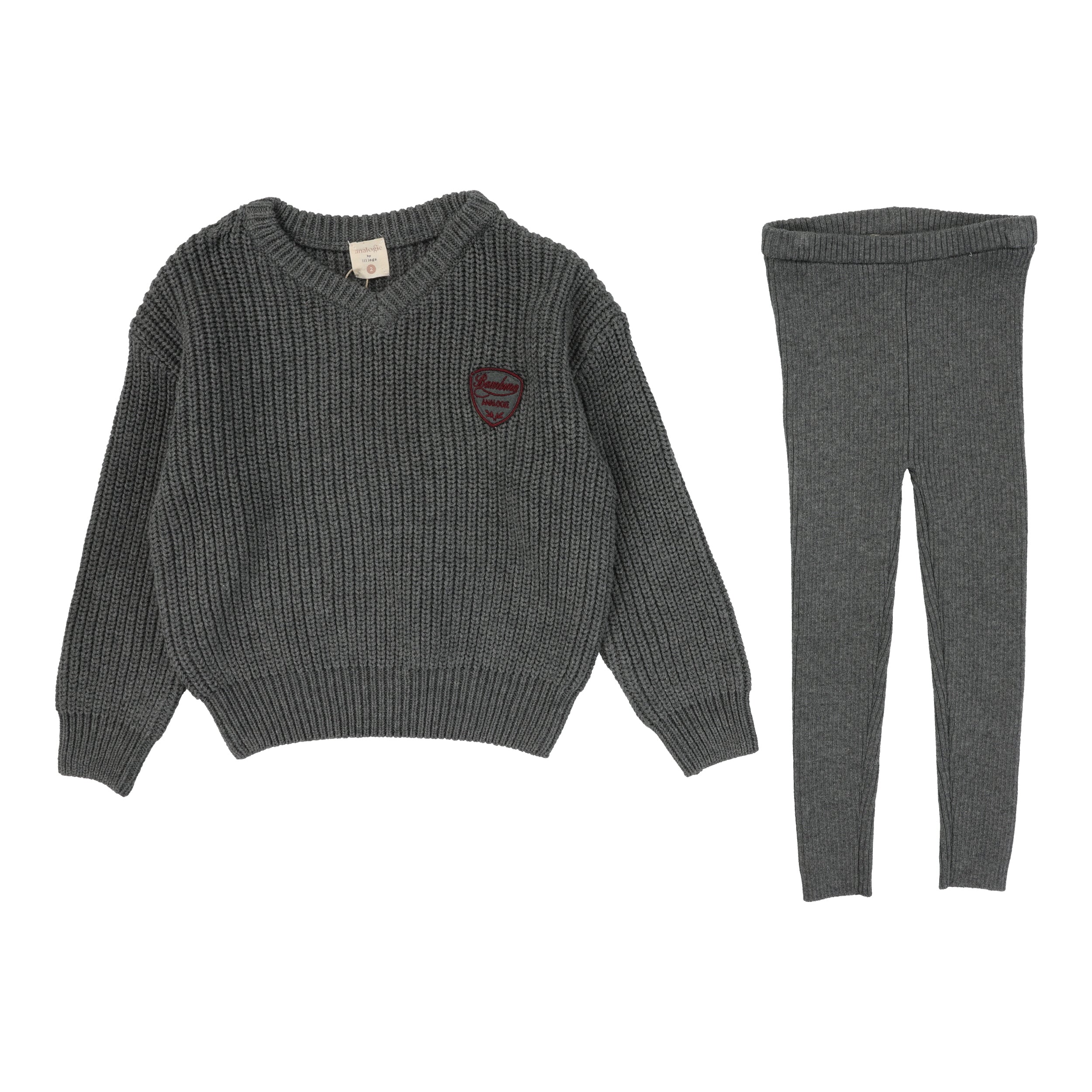 Lil Legs Knit VNeck Toddler Set - Mid Grey