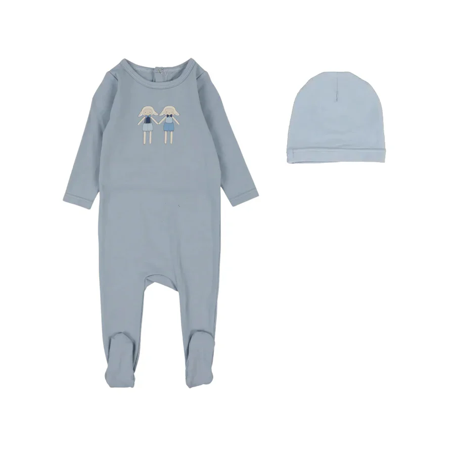 Lil Legs Lamb Footie & Beanie - Dusty Blue