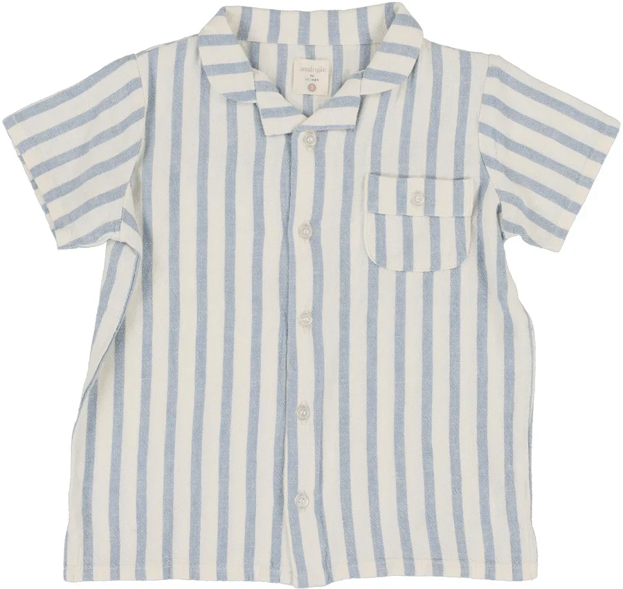 Lil Legs Linen Stripe Button Down Shirt - Blue
