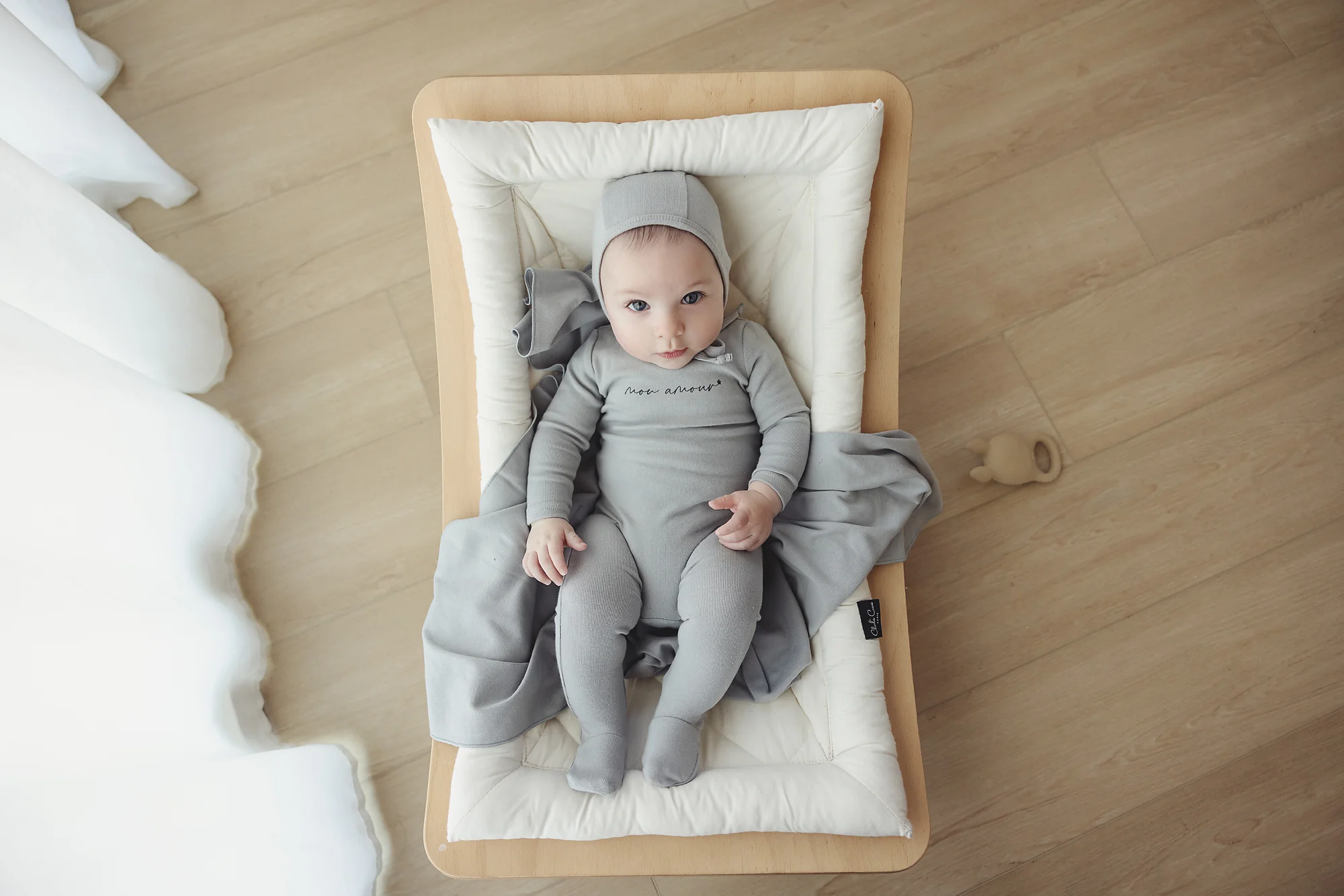 Lil Legs Mon Amour Footie & Bonnet - Blue - Image 2