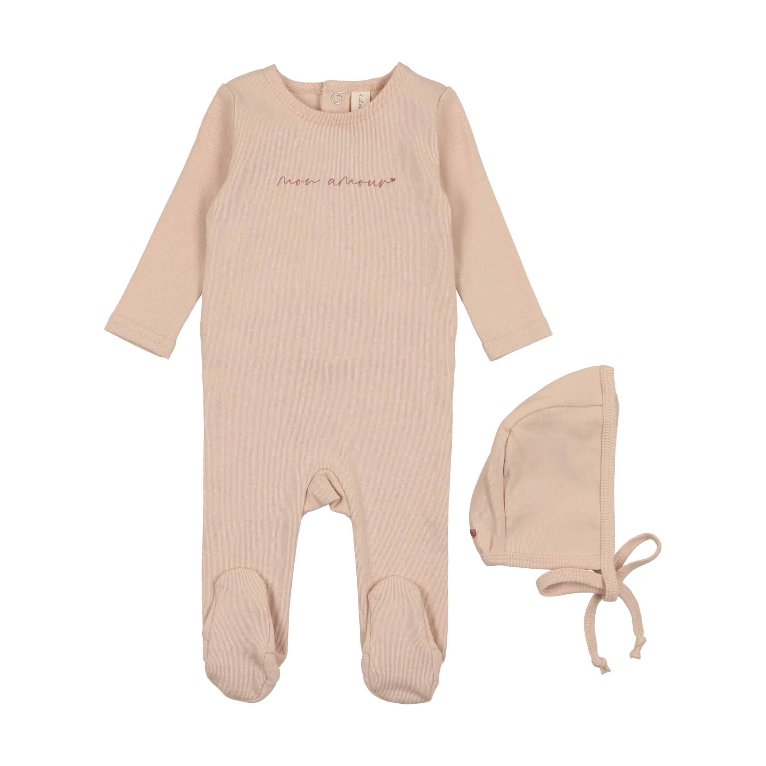 Lil Legs Mon Amour Footie & Bonnet - Pink