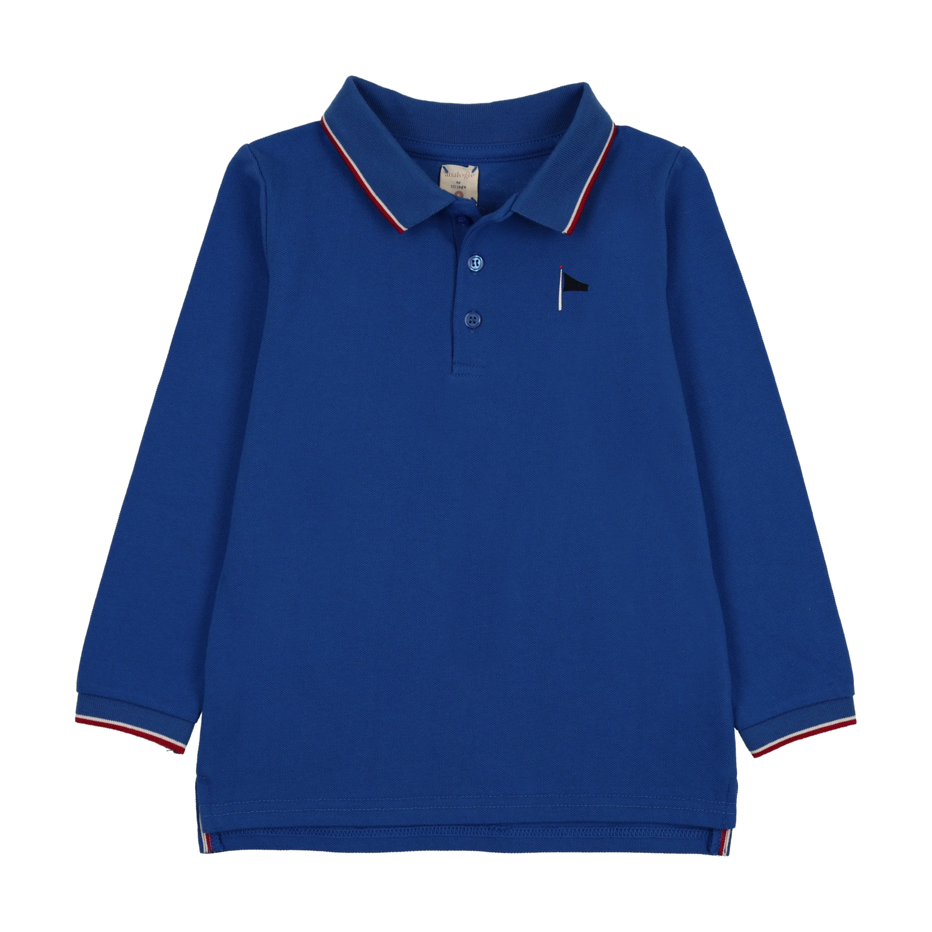 Lil Legs Outer Field Boys Long Sleeve Polo - Electric Blue