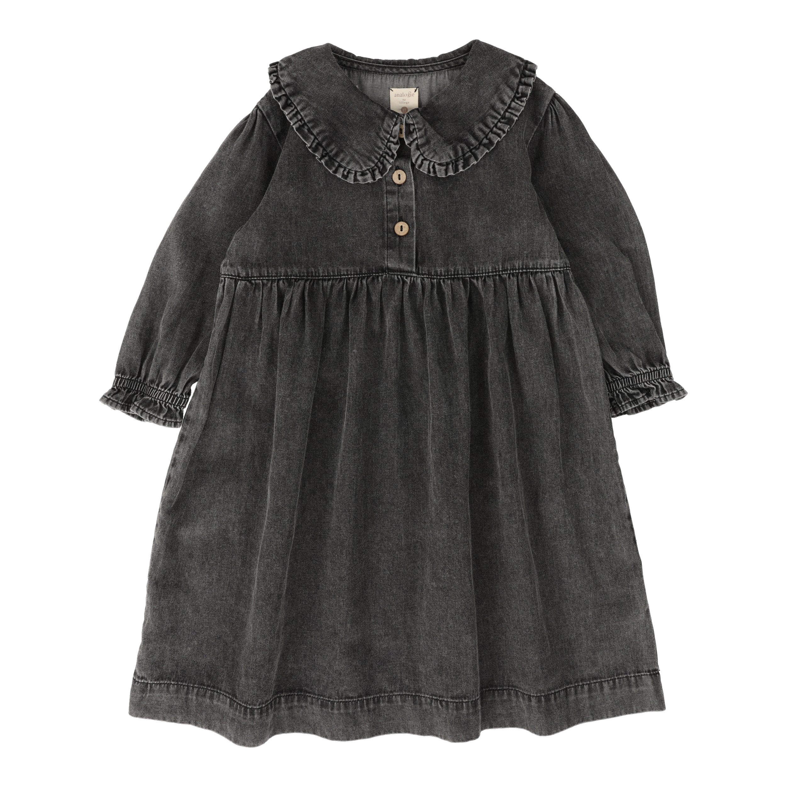 Lil Legs Peter Pan Dress Long Sleeve - Black Wash