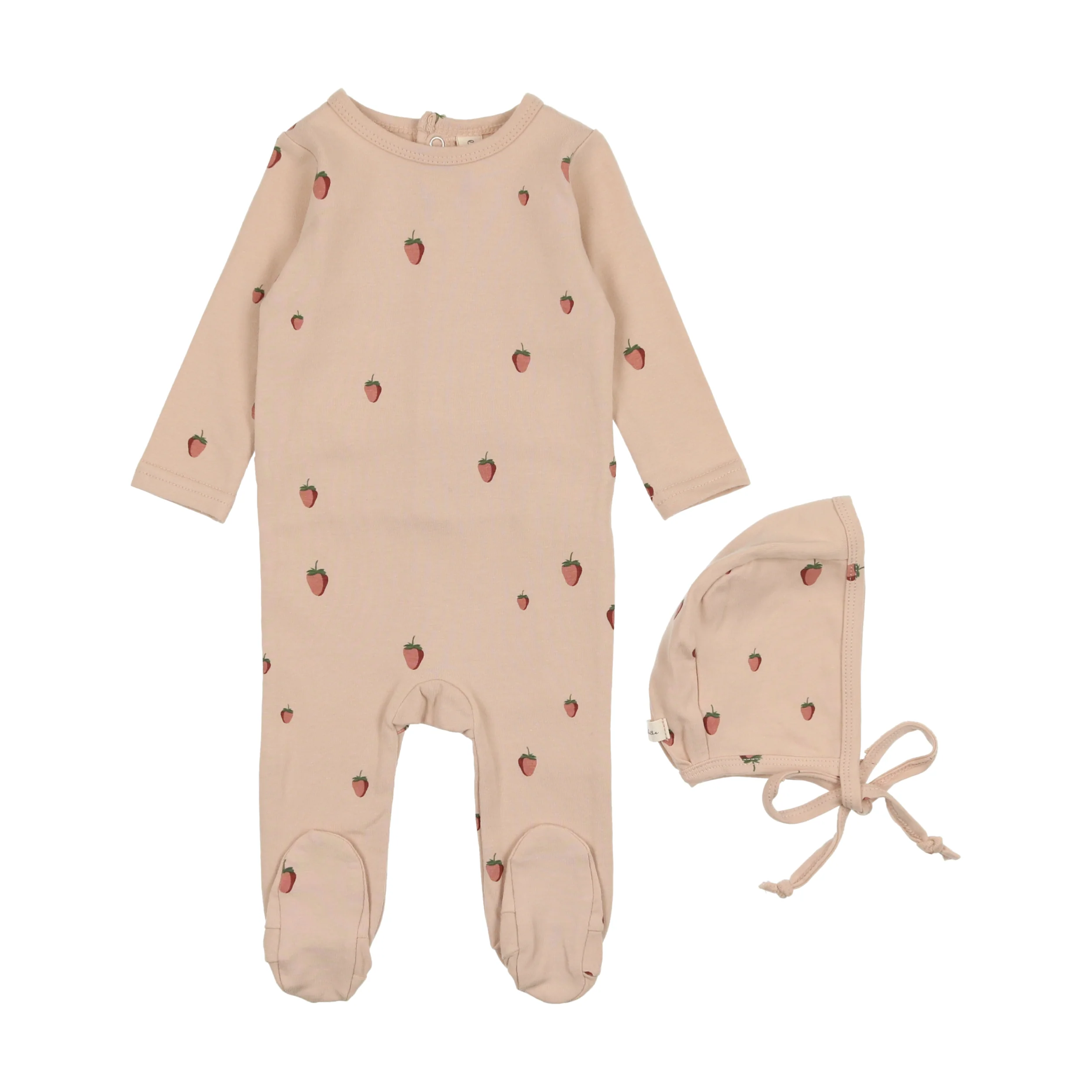 Lil Legs Pink/Strawberry Printed Fruit Footie & Bonnet