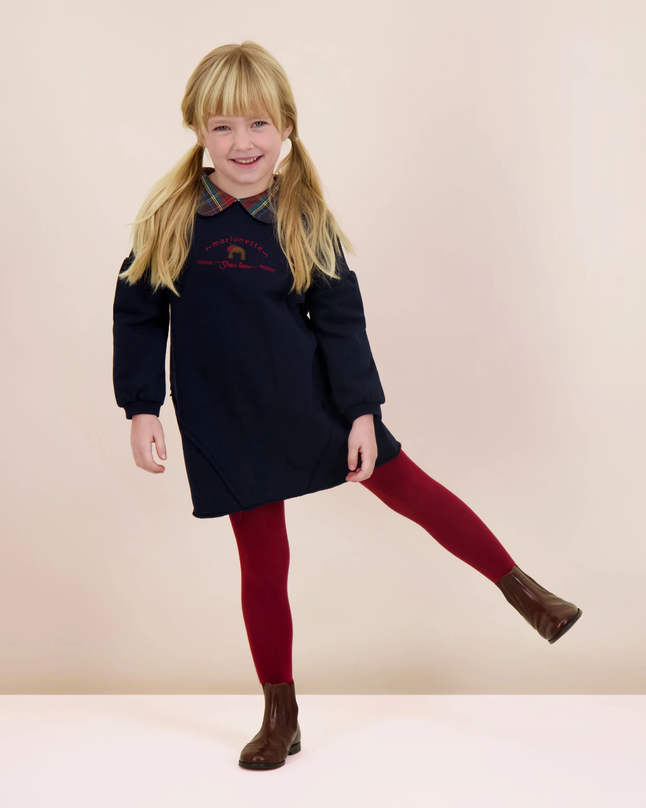 Lil Legs Plaid Detail Dress - Navy - Image 2