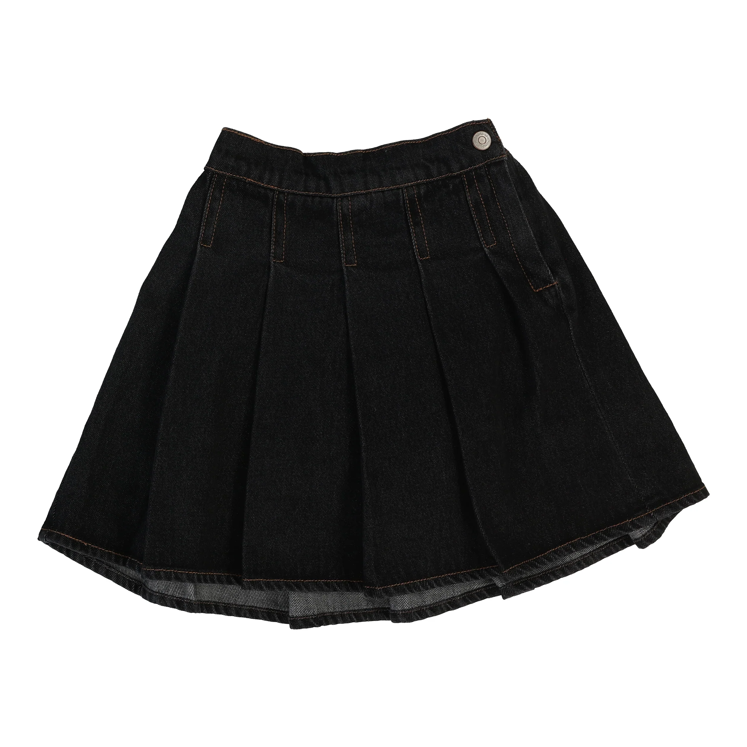 Lil Legs Pleated Denim Skirt - Black Denim
