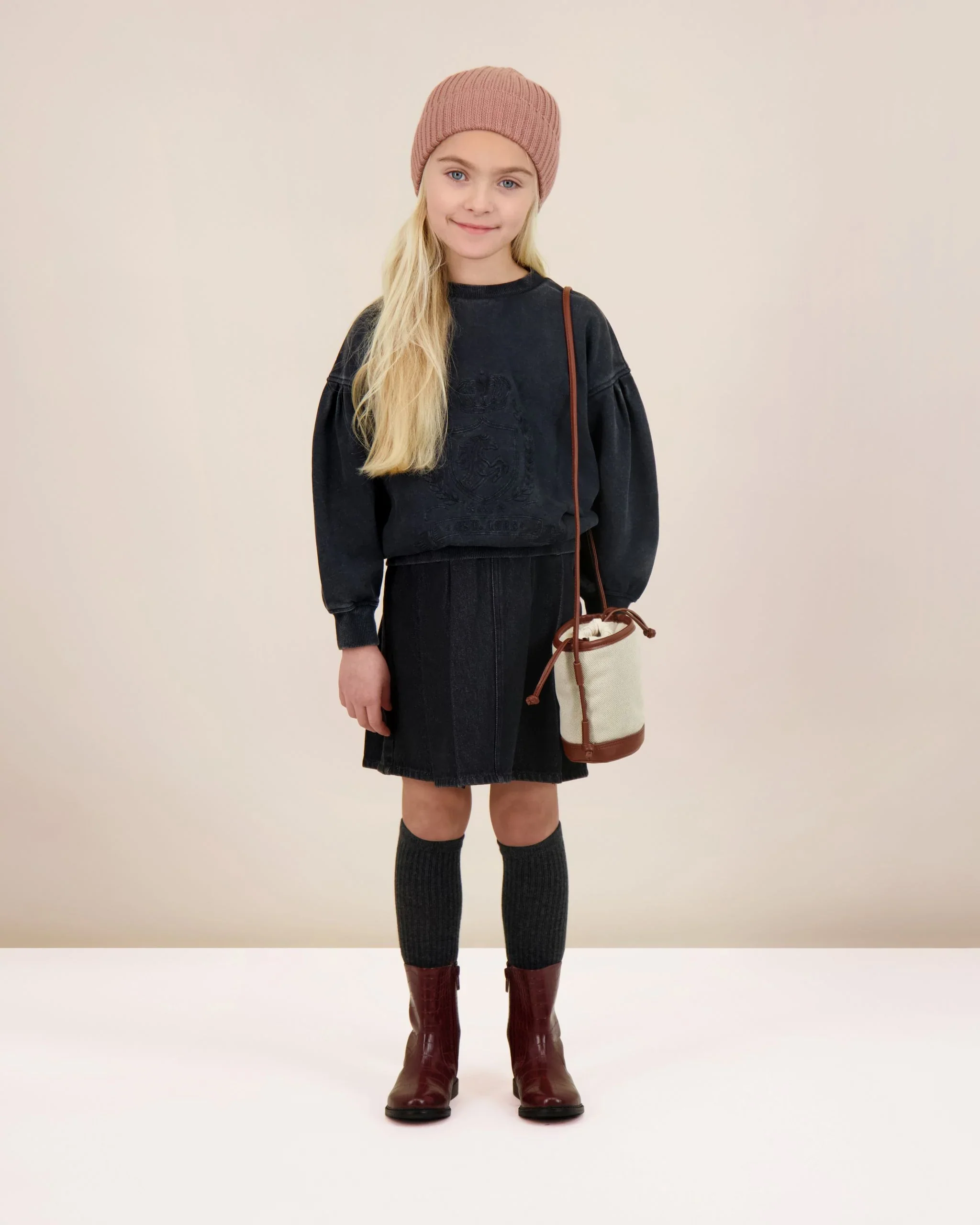 Lil Legs Pleated Denim Skirt - Black Denim - Image 2