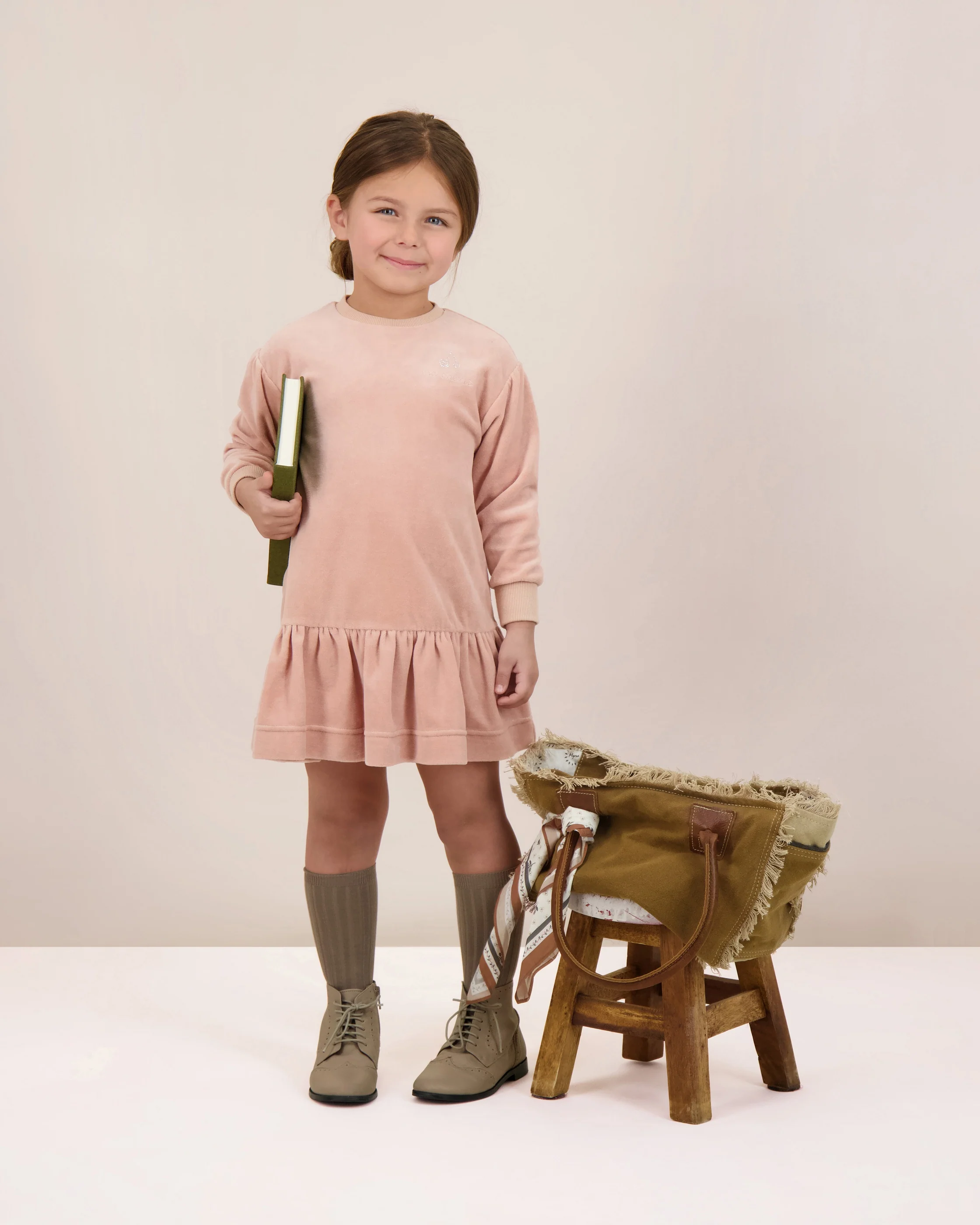 Lil Legs Rhinestone Velour Dress - Dusty Pink - Image 2