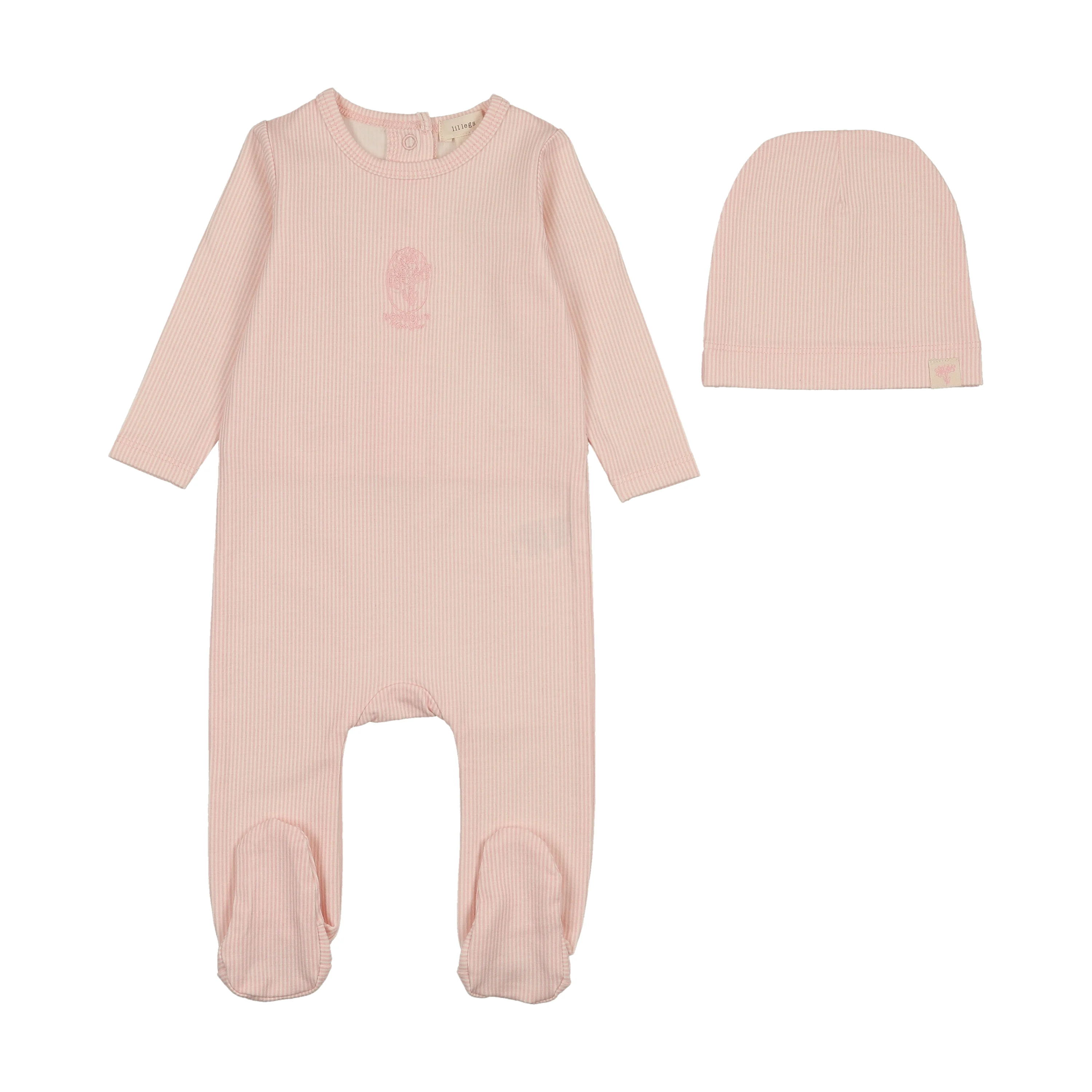 Lil Legs Sailor Stripe Footie & Hat - Pink