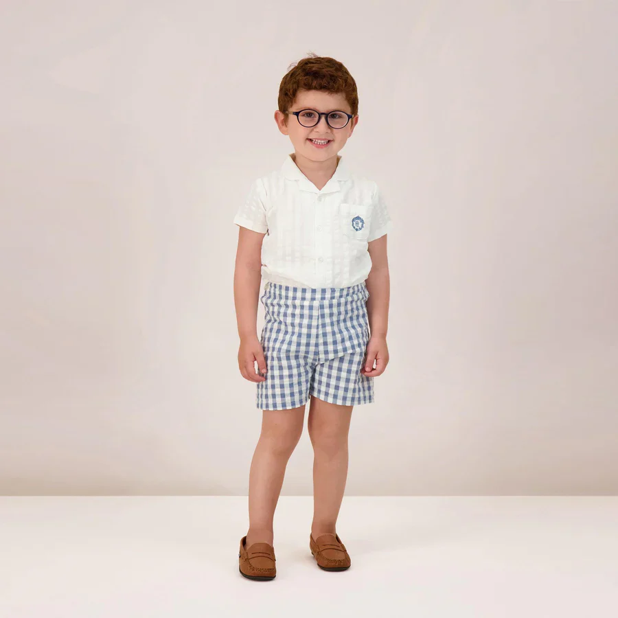 Lil Legs Seersucker Shirt - White/Bright Blue