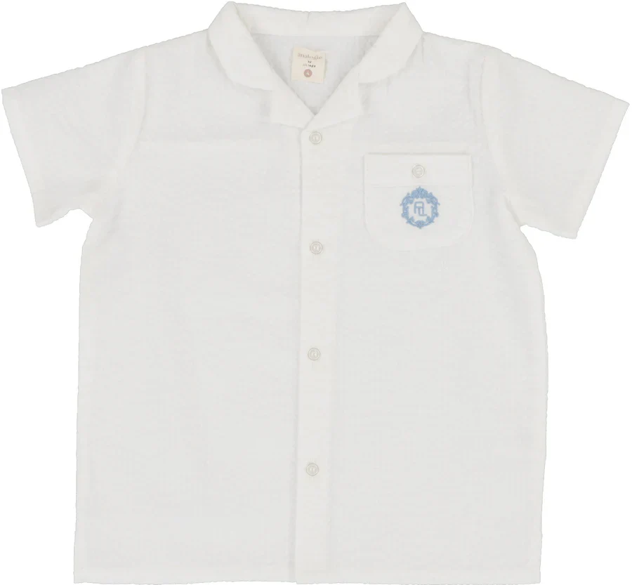 Lil Legs Seersucker Shirt - White/Bright Blue - Image 2