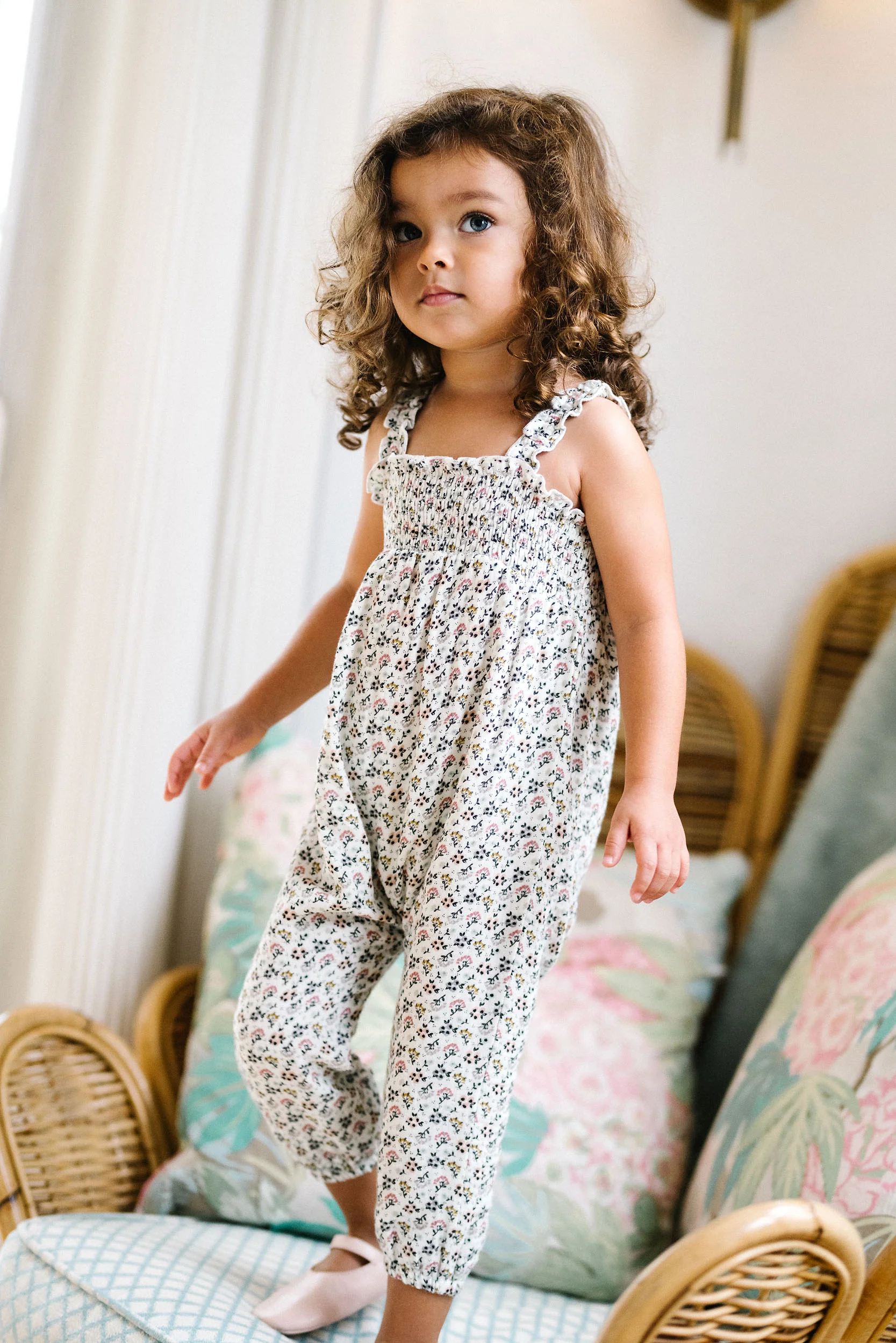 Lil Legs Smocked Bubble Romper - Multi Botanical - Image 2