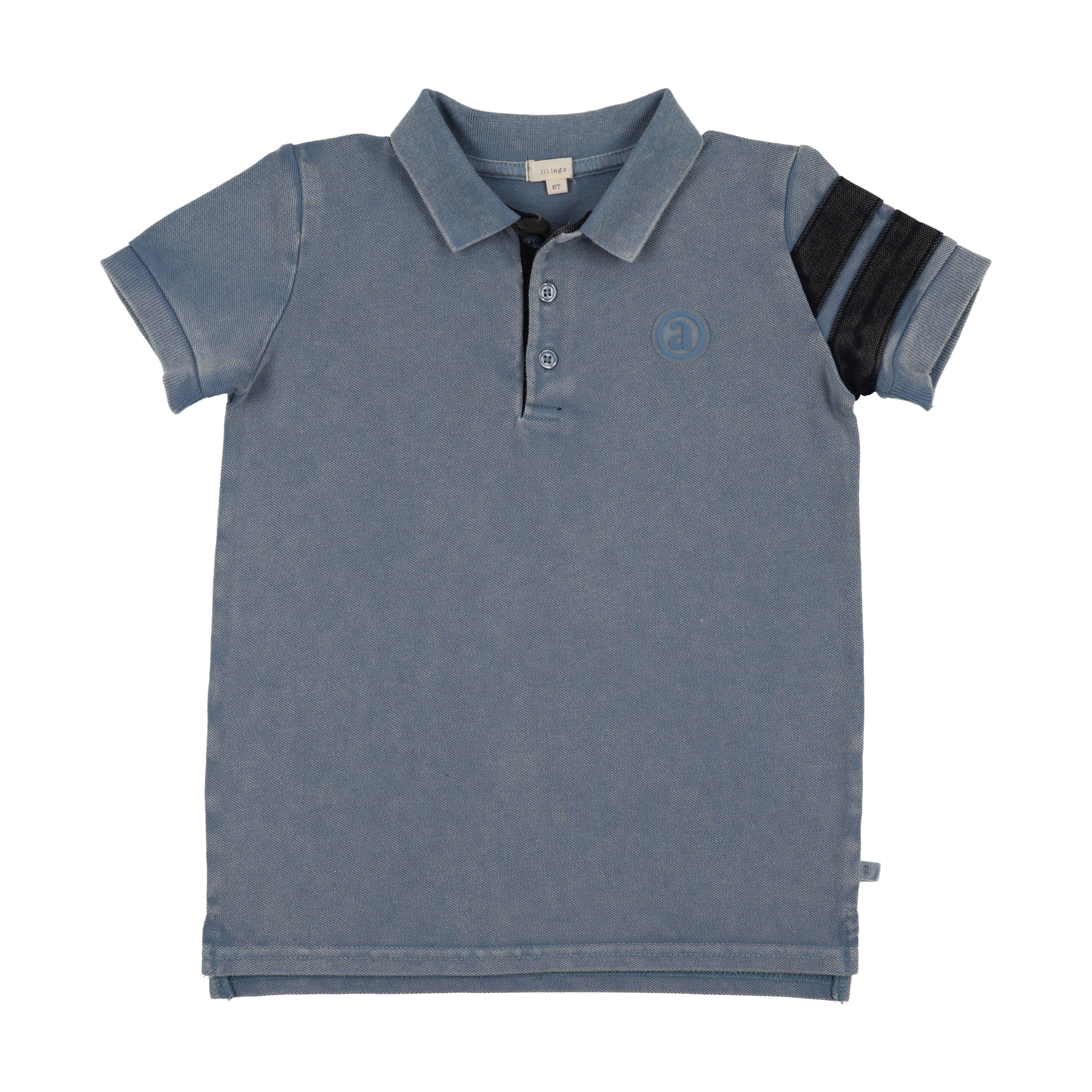 Lil Legs Stripe Detail Polo - Smokey Blue (Short Sleeve)