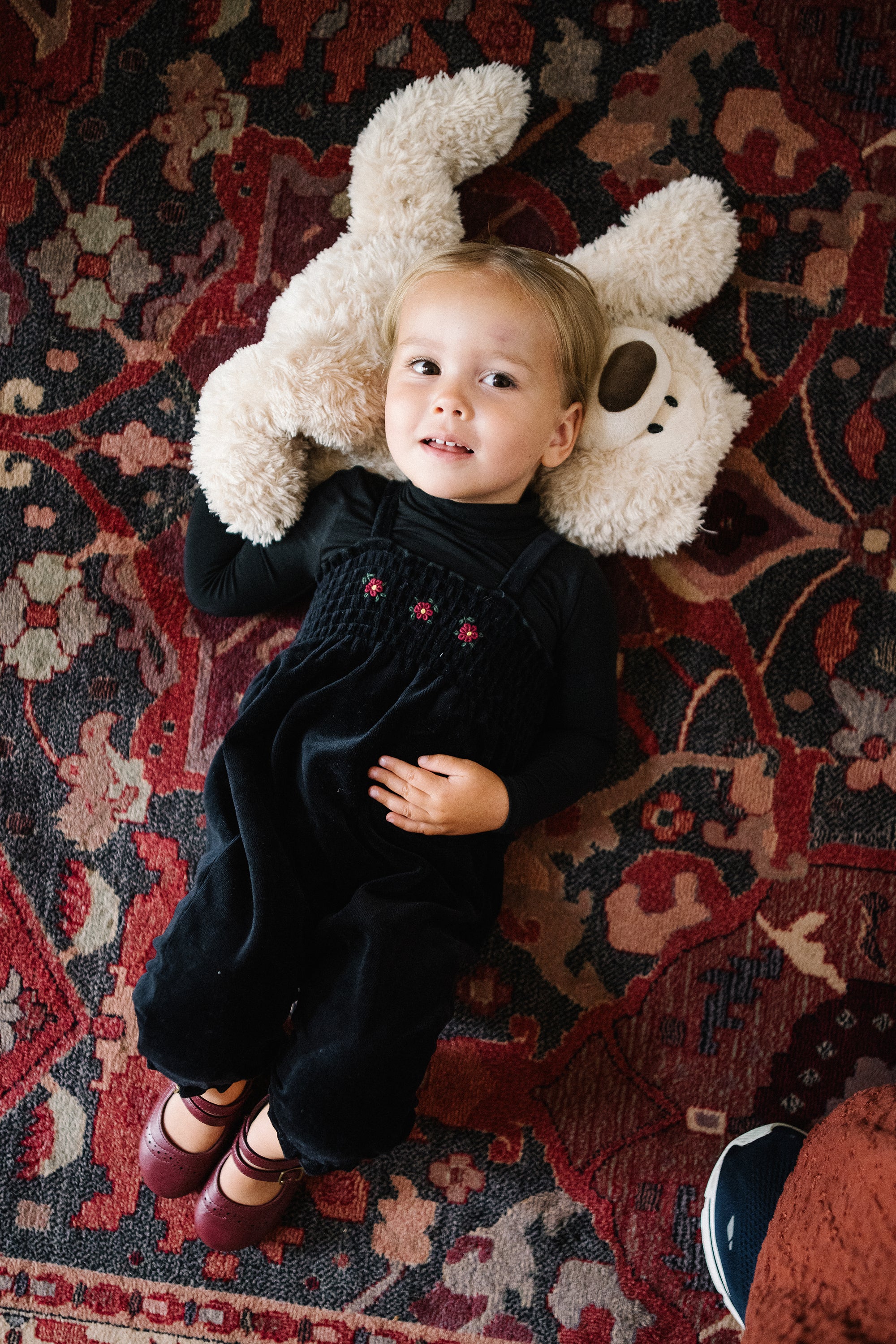 Lil Legs Velour Smocked Romper - Black - Image 2