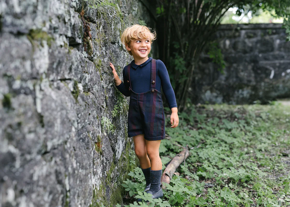 Lil Legs Suspender Shorts - Burgundy Plaid - Image 2