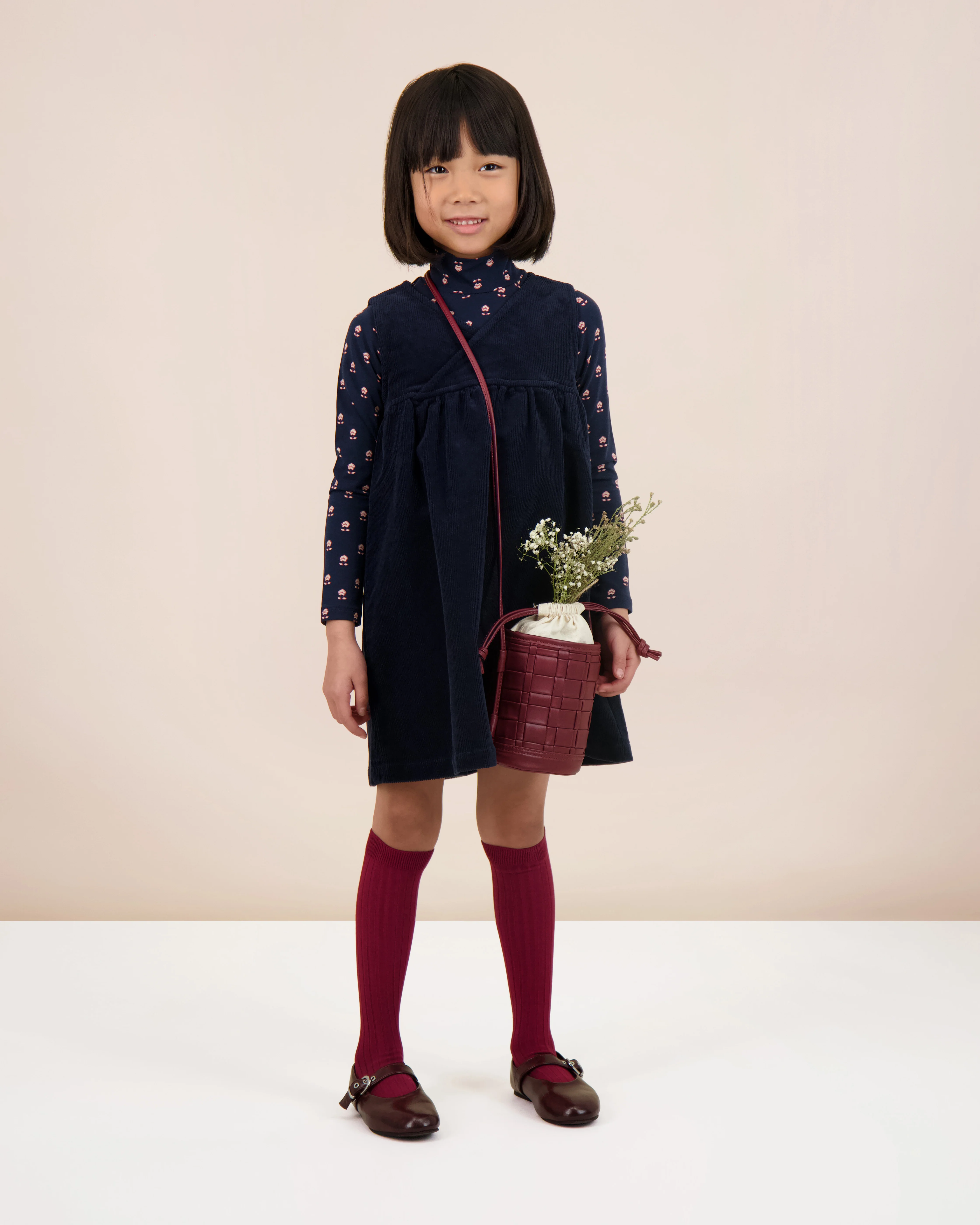 Lil Legs Vintage Floral Mockneck - Navy - Image 2