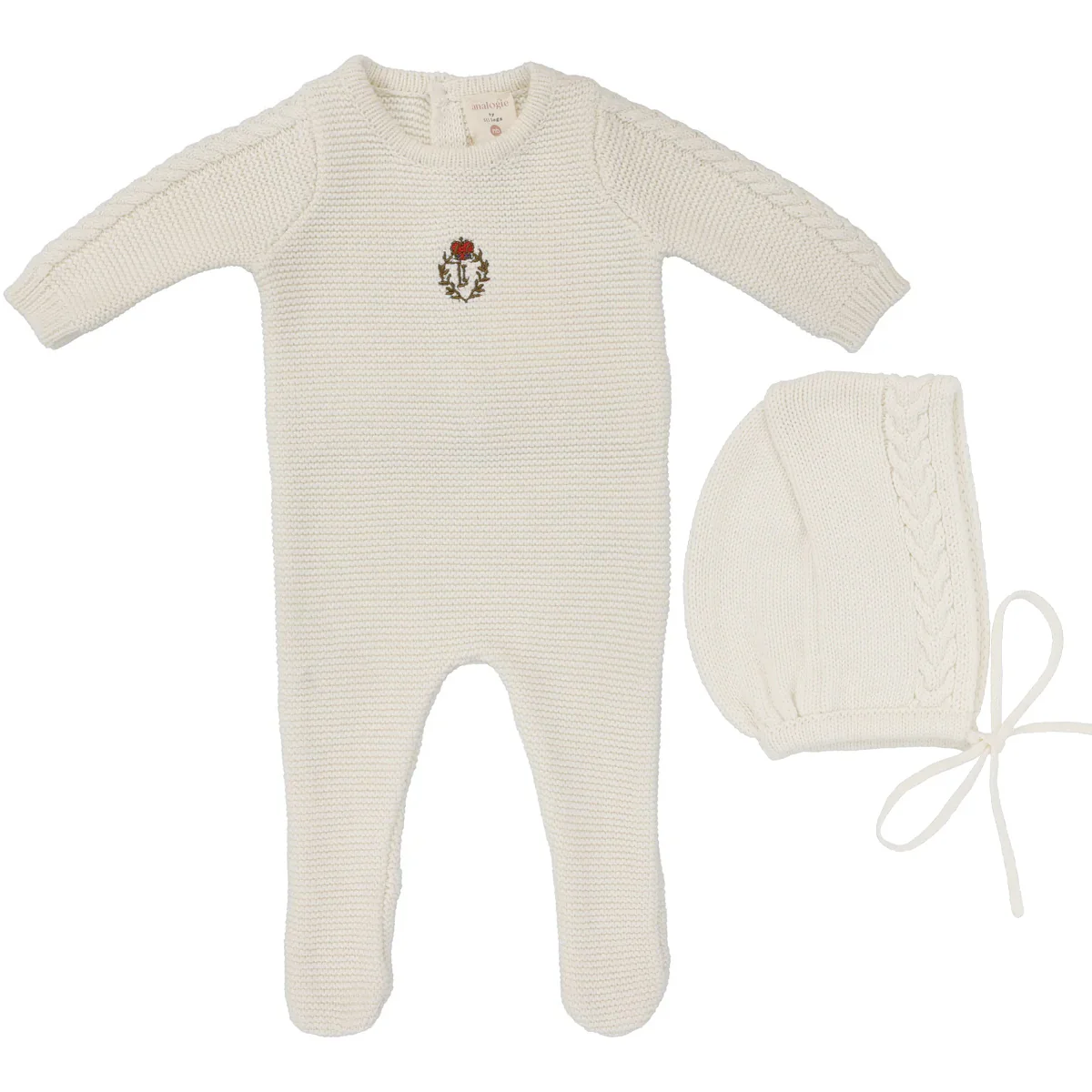 Lil Legs Crest Knit Footie And Beanie - Cream