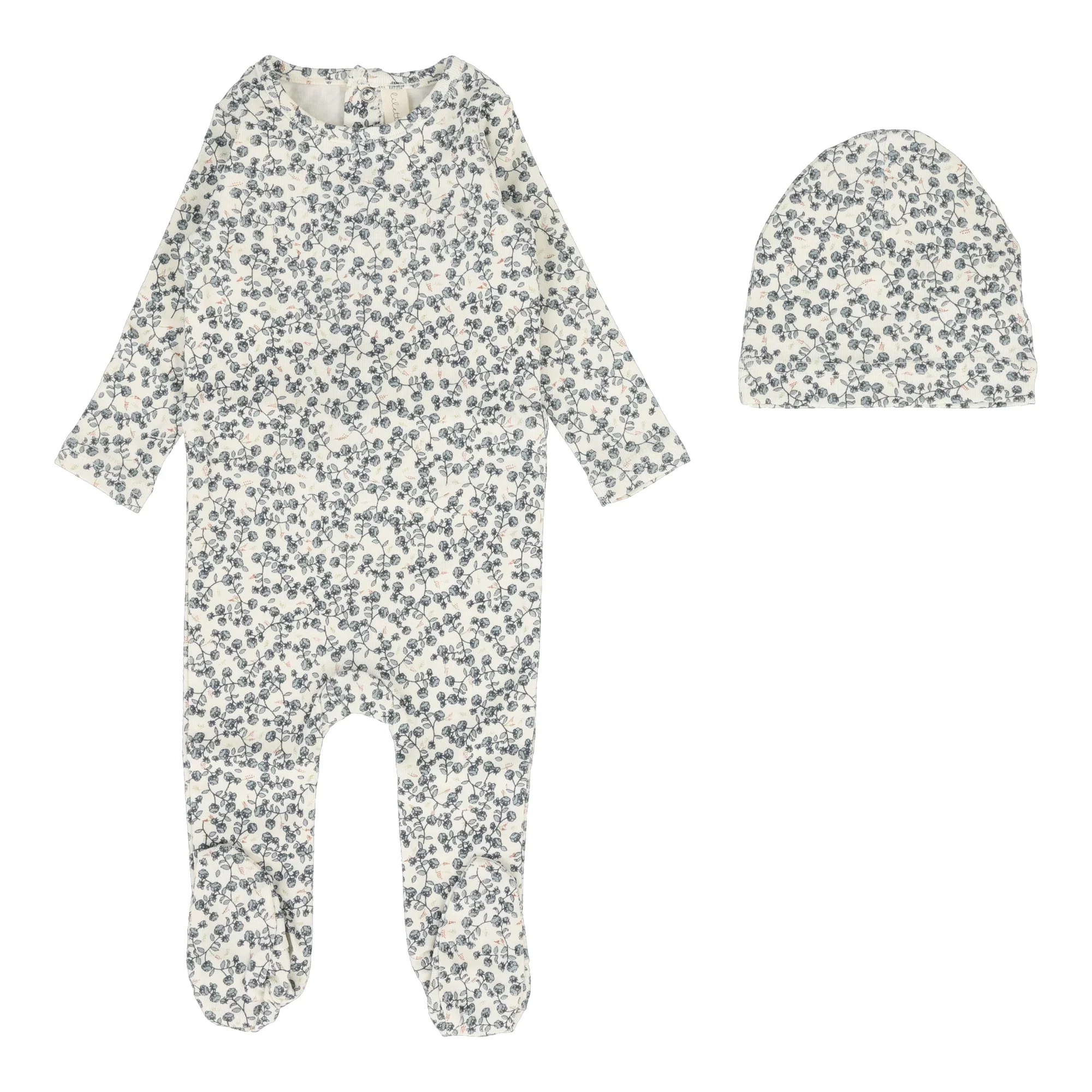Lilette All Over Floral Footie & Beanie - Slate