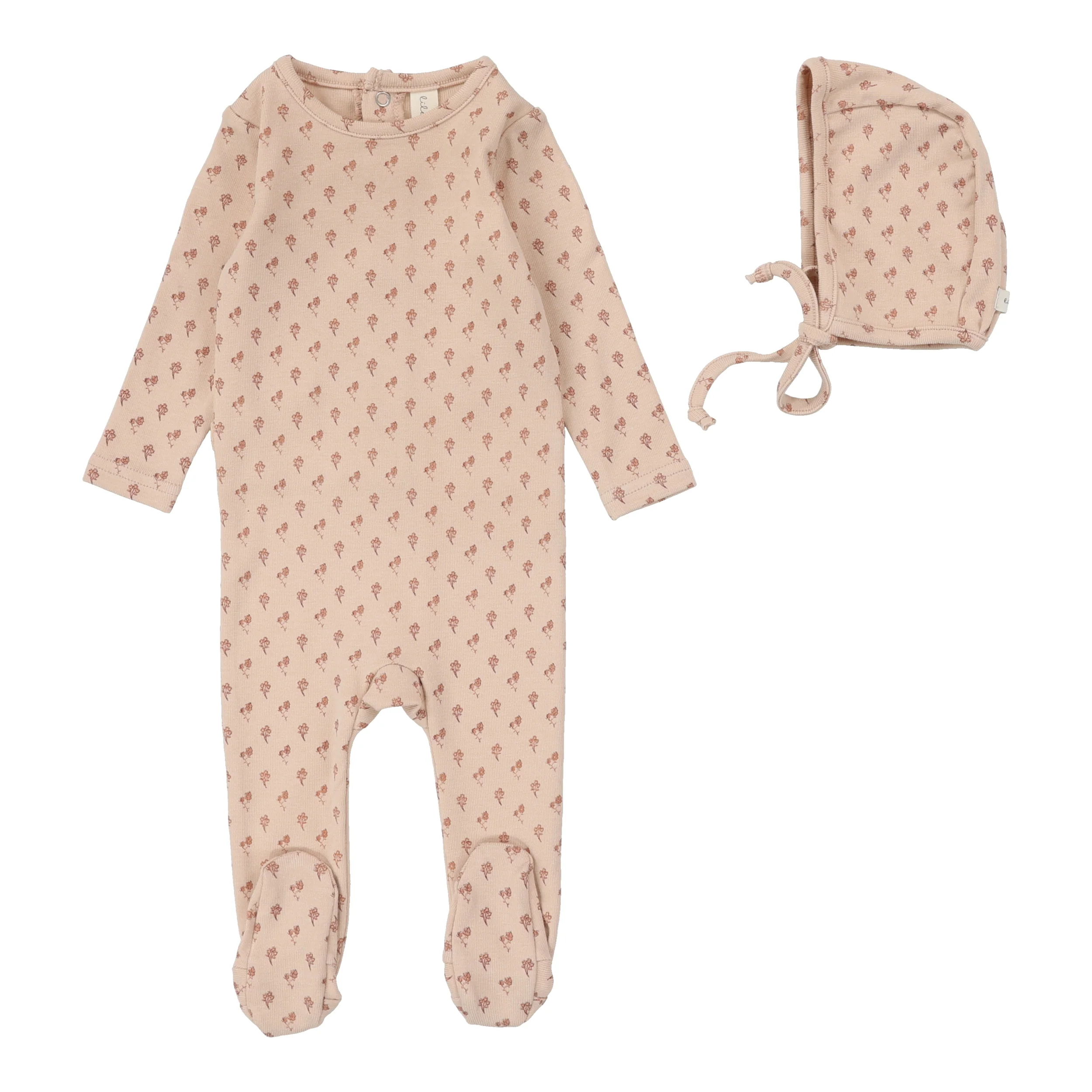 Lilette Ballard Print Footie And Hat - Dusty Pink