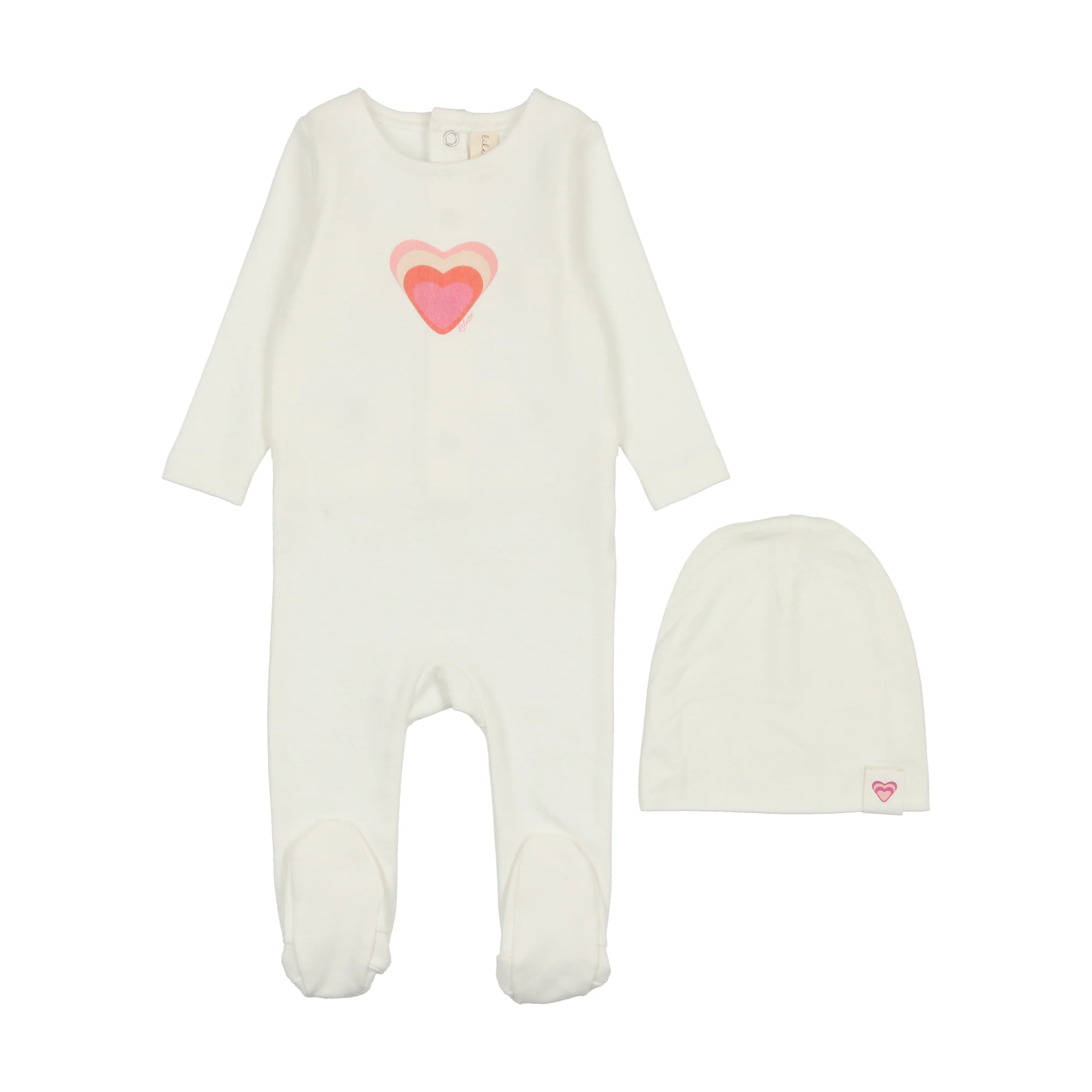 Lilette Big Graphic Heart Footie & Beanie - Winter White