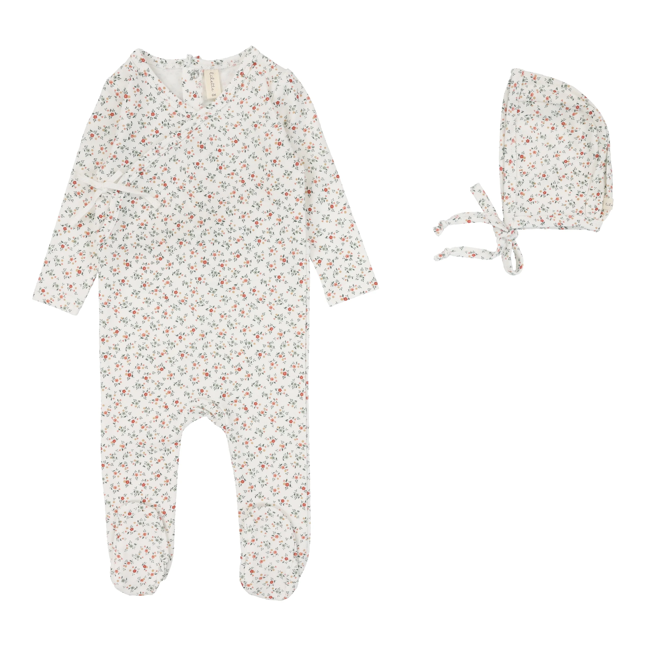 Lilette Bouquet Floral Footie & Bonnet - Winter White/Floral