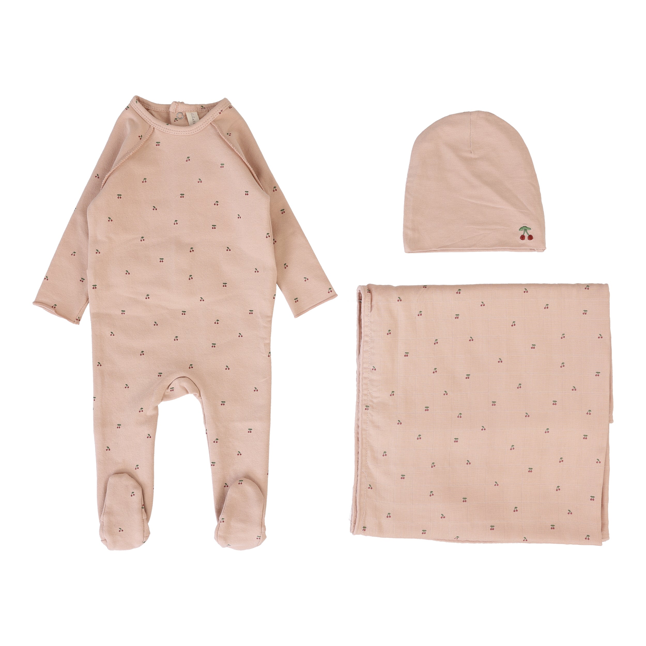 Lilette Cherry Print Layette Set - Dusty Pink