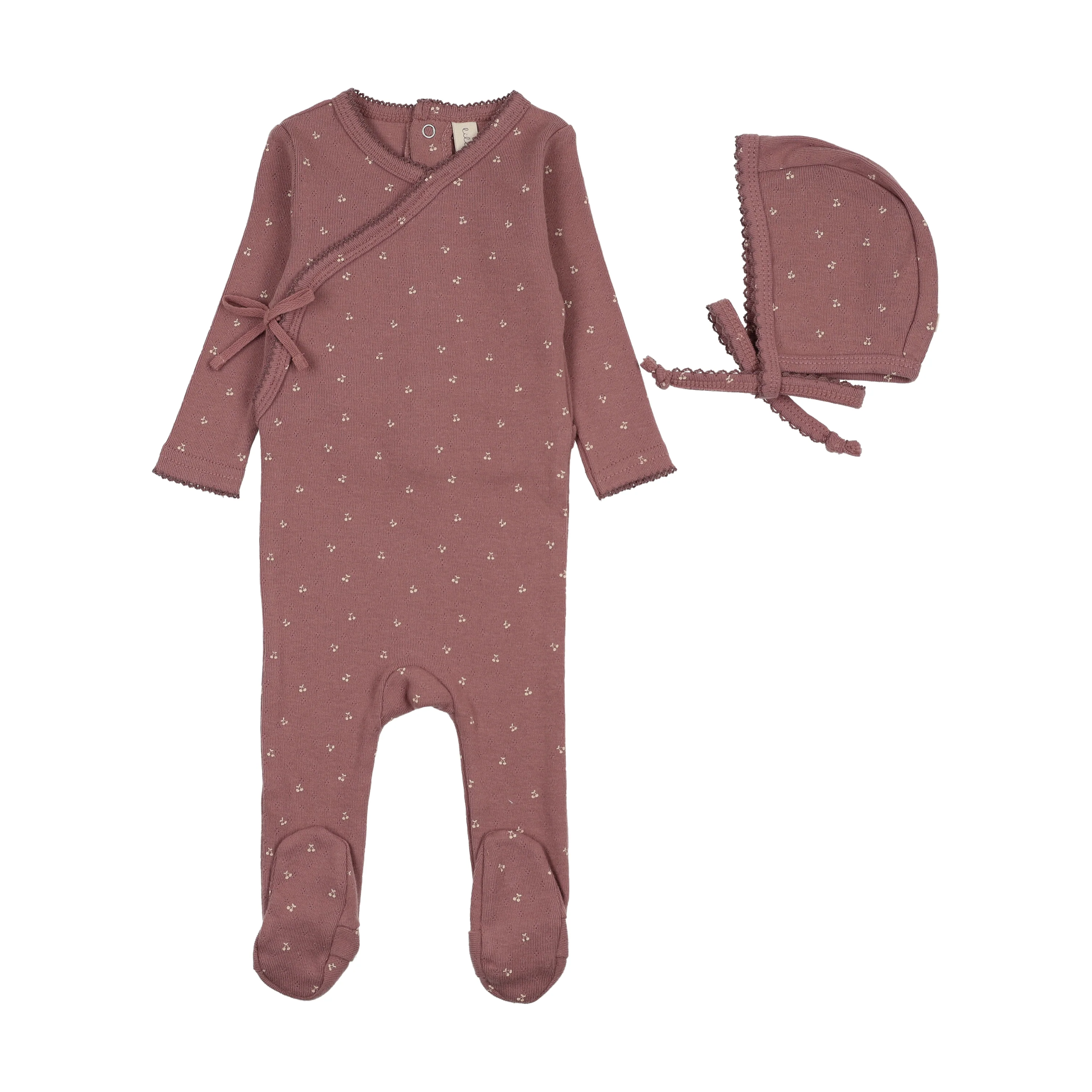 Lilette Cherry Scallop Footie And Hat - Mauve
