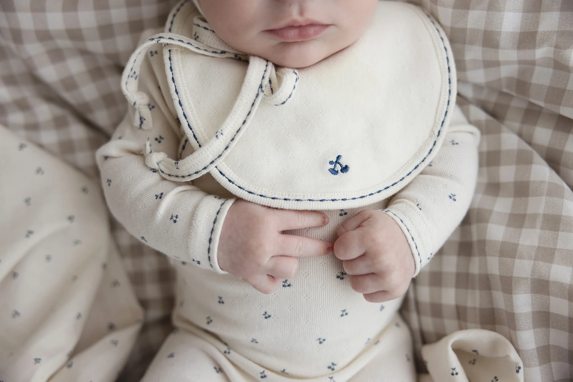 Lilette Cherry Scallop Layette Set - Cream/Blue - Image 2