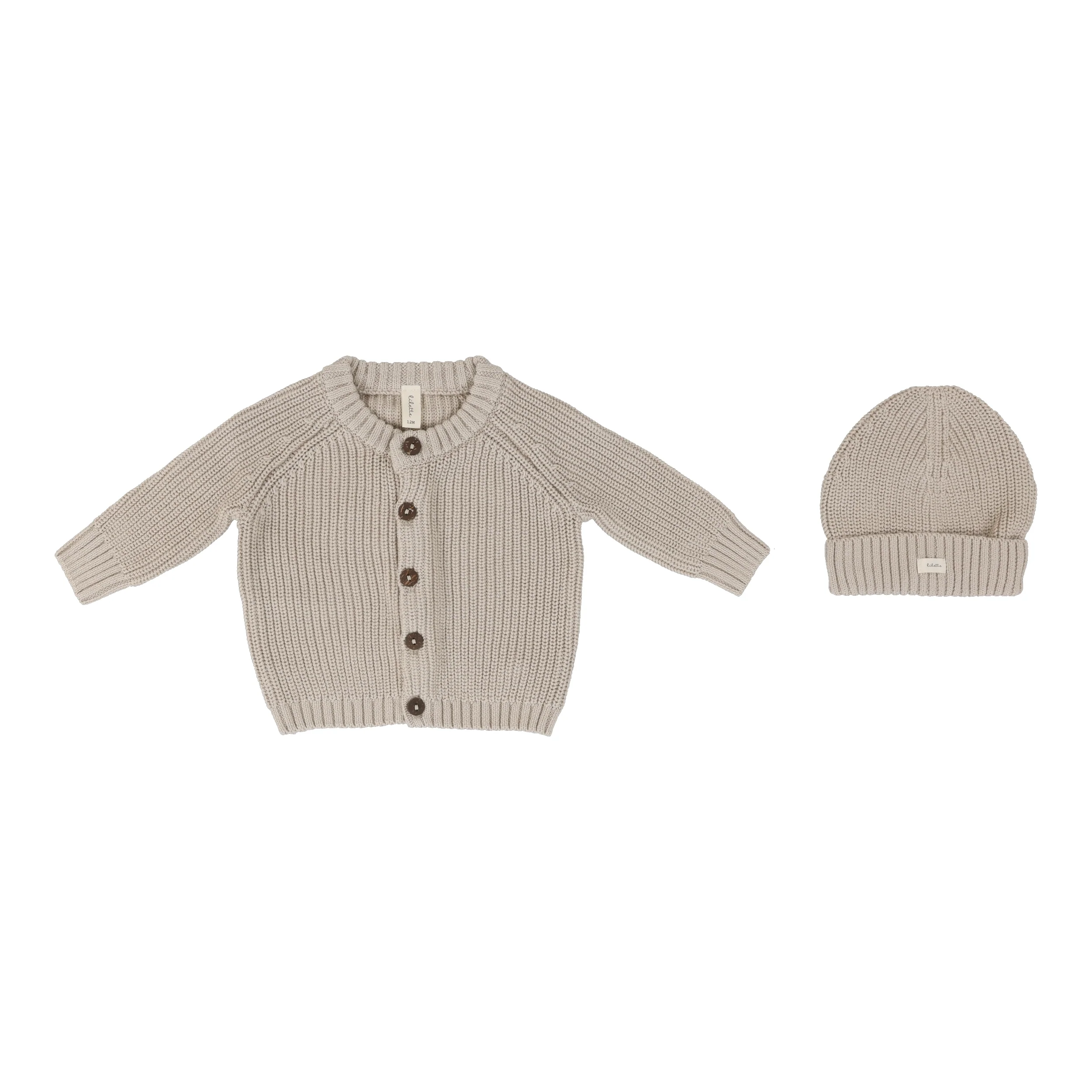 Lilette Chunky Knit Cardigan & Bonnet - Natural Taupe