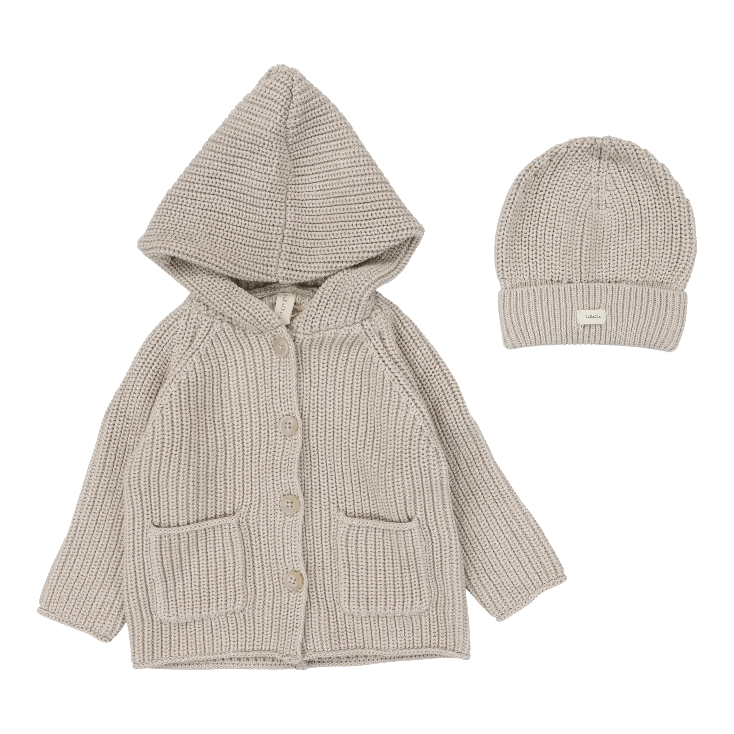 Lilette Classic Chunky Cardigan Set - Natural/Taupe