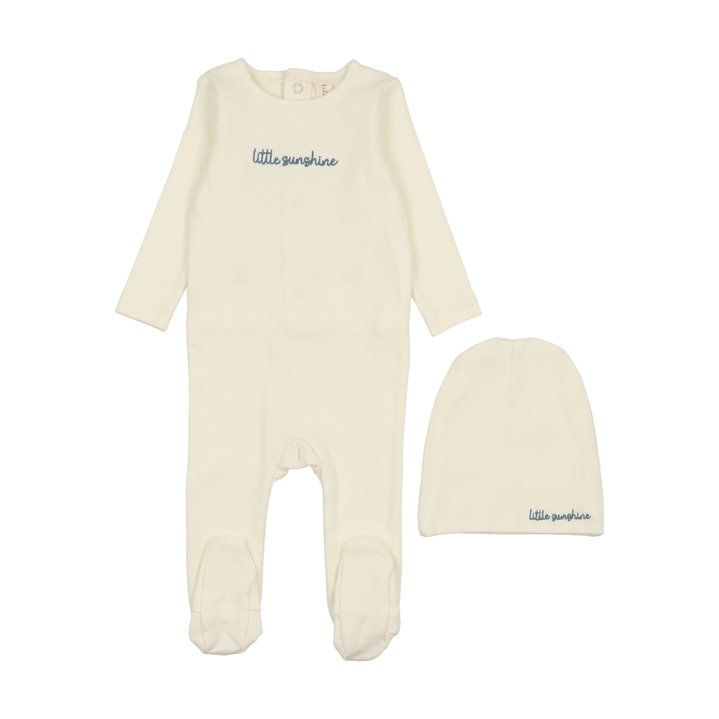 Lilette Cotton Word Footie & Beanie - Milk/Cloud