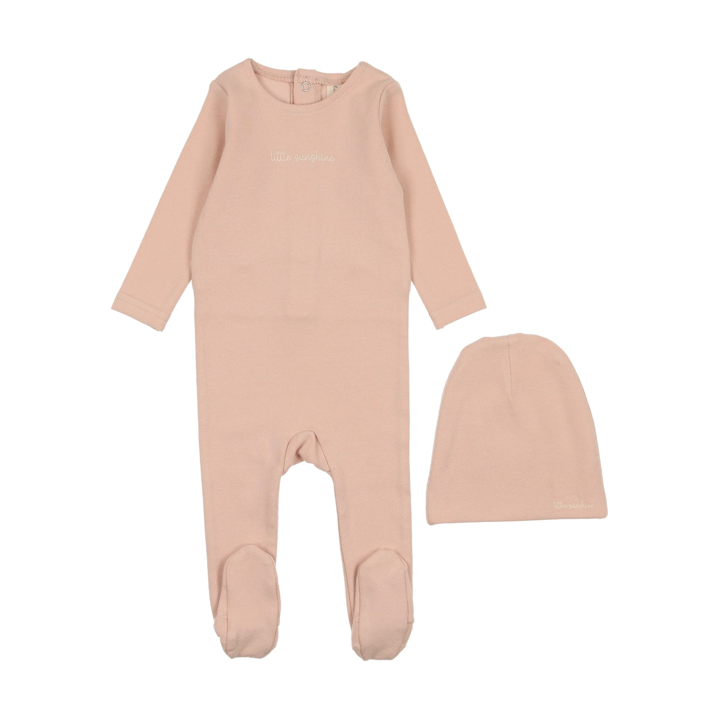 Lilette Cotton Word Footie & Beanie - Shell Pink