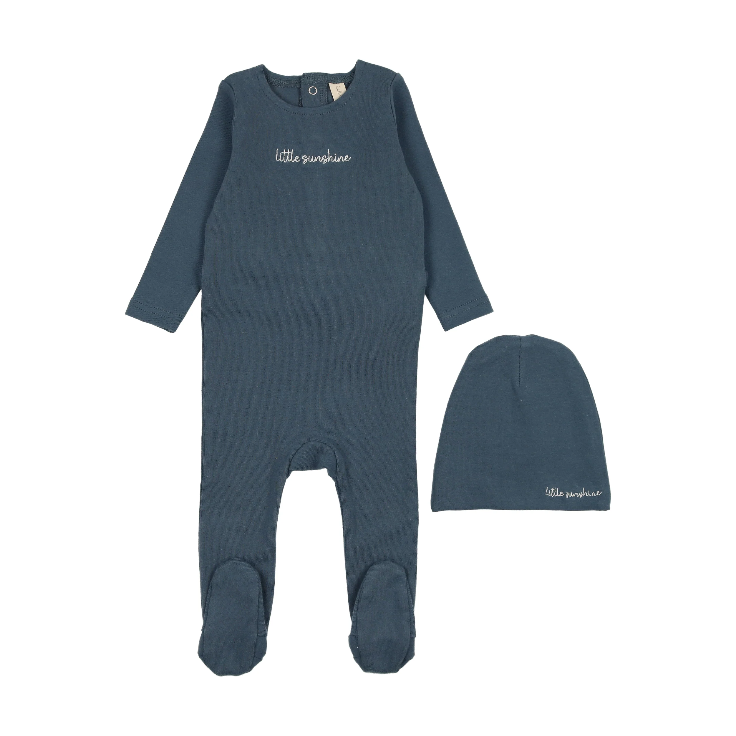 Lilette Cotton Word Footie & Beanie - Off Navy