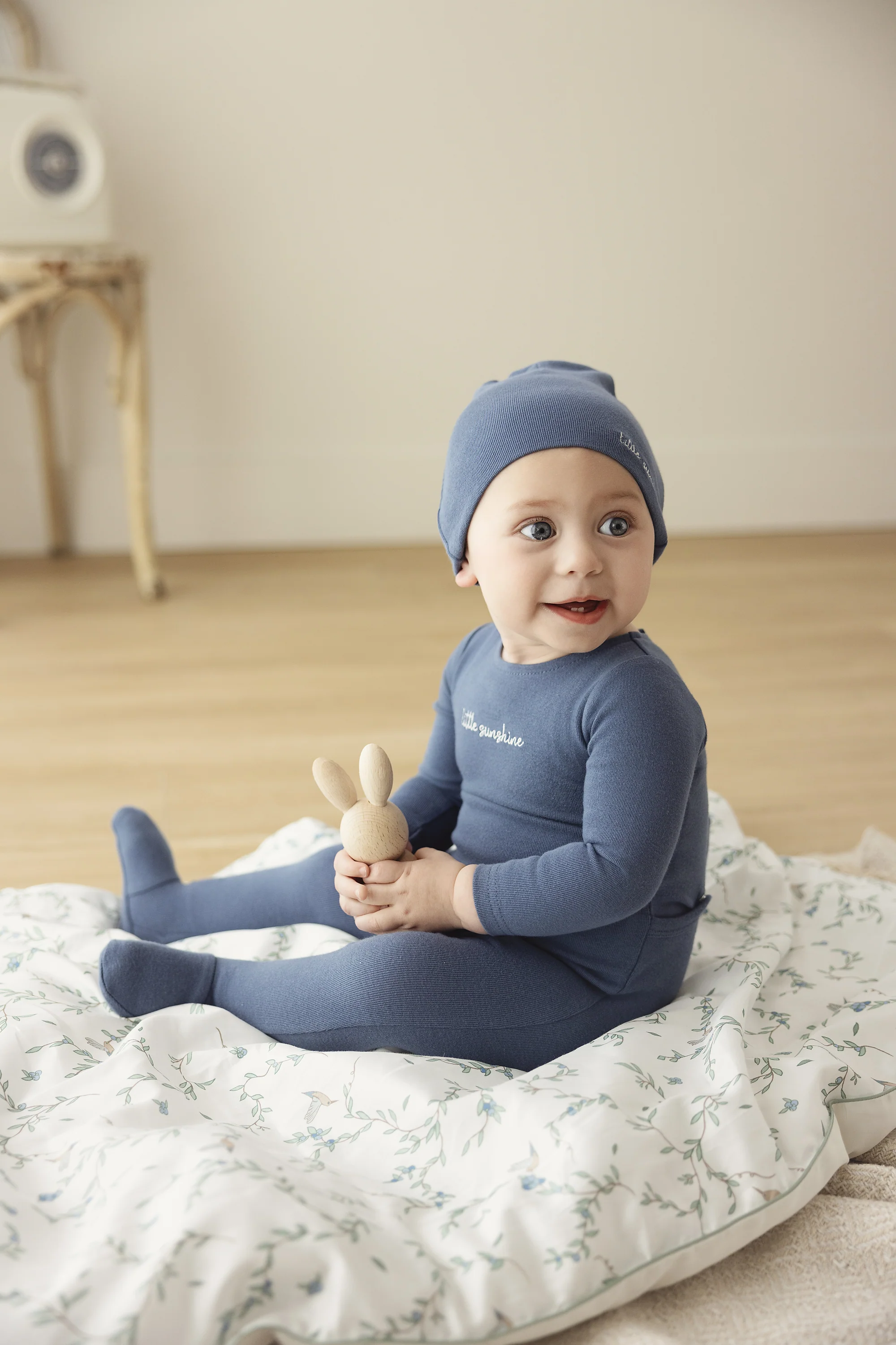 Lilette Cotton Word Footie & Beanie - Off Navy - Image 2