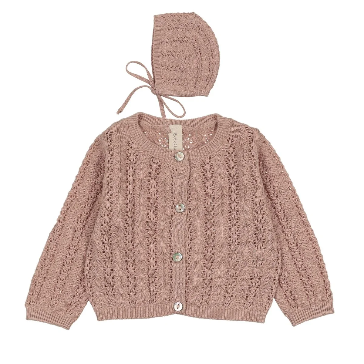 Lilette Crochet Knit Shrug And Bonnet - Dusty Pink