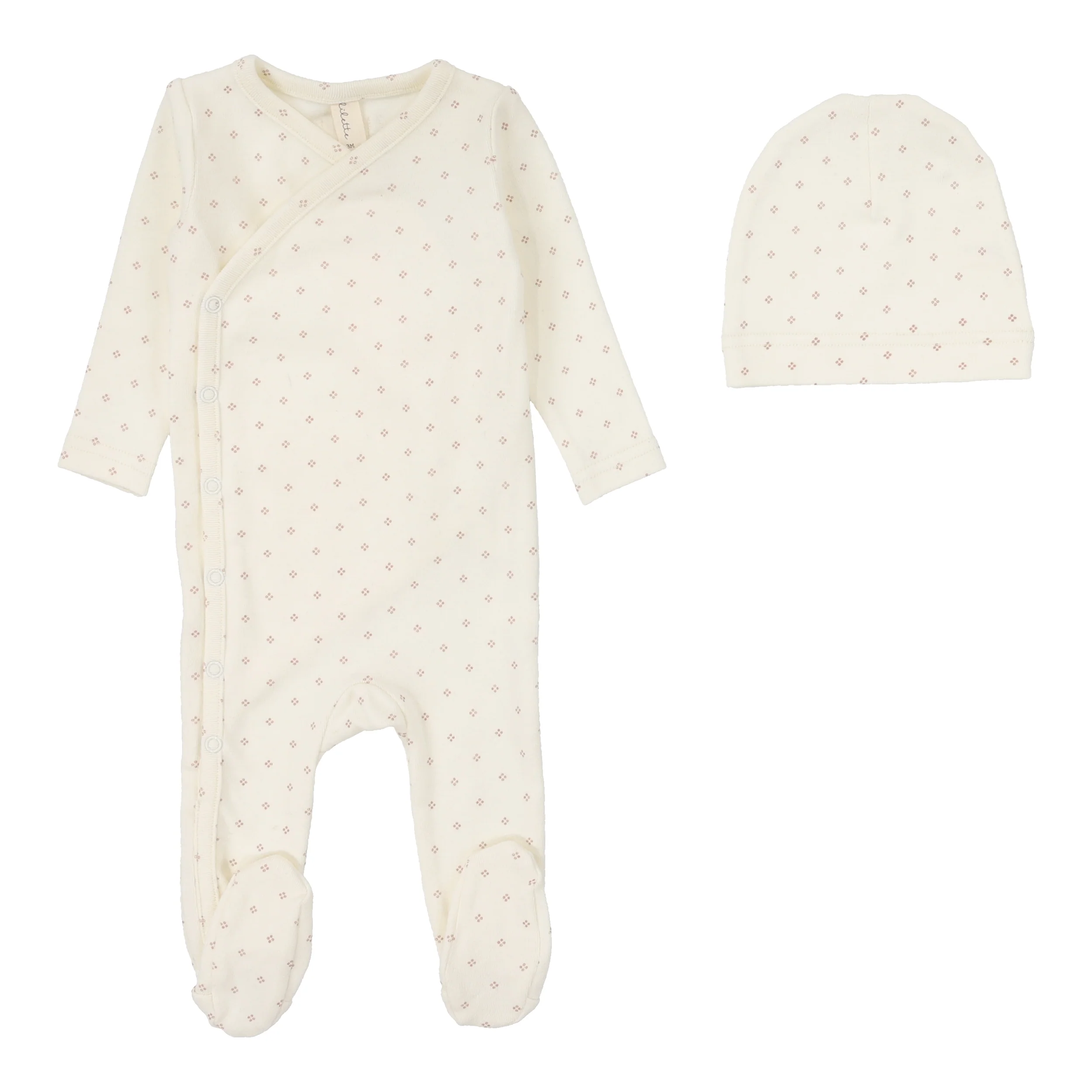 Lilette Diamond Dot Footie And Hat - Cream/Berry